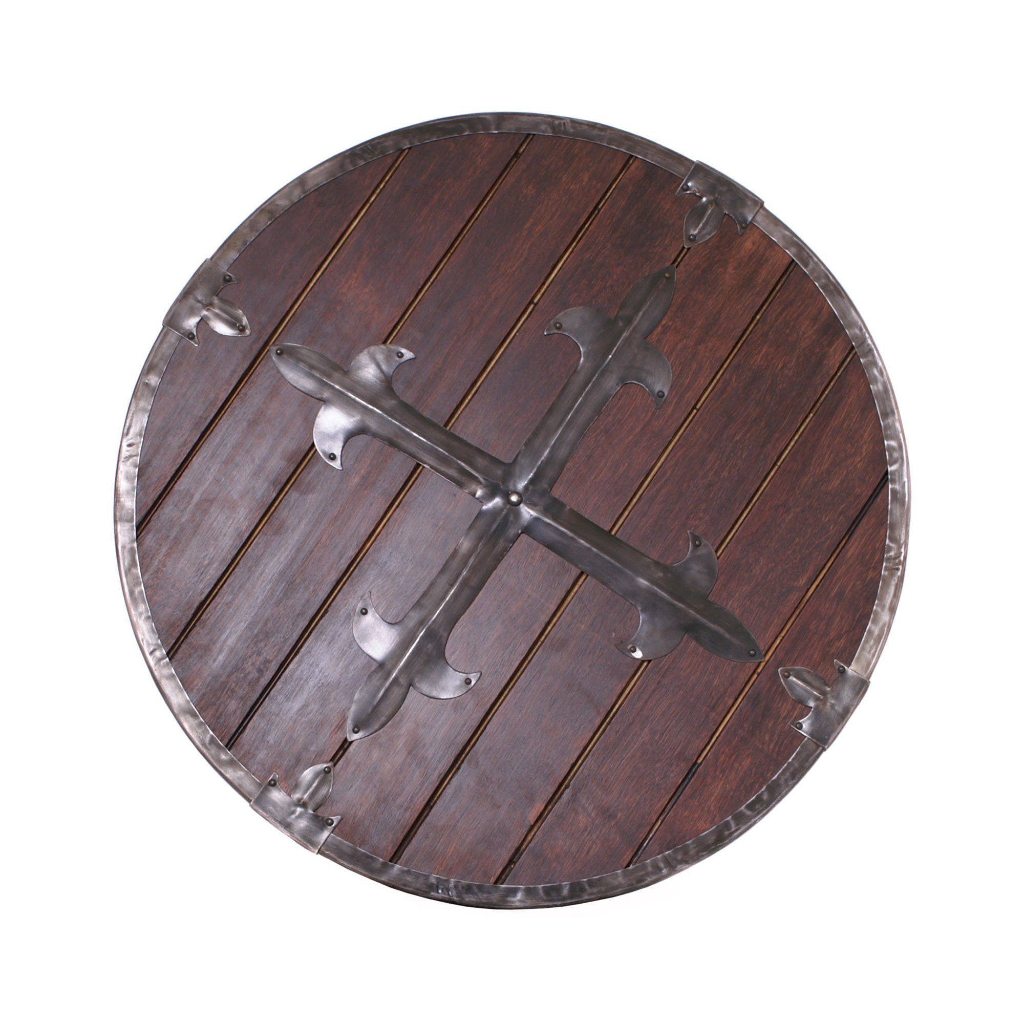 Ritter-Kostüm Rundschild aus Holz mit Stahlbeschlägen