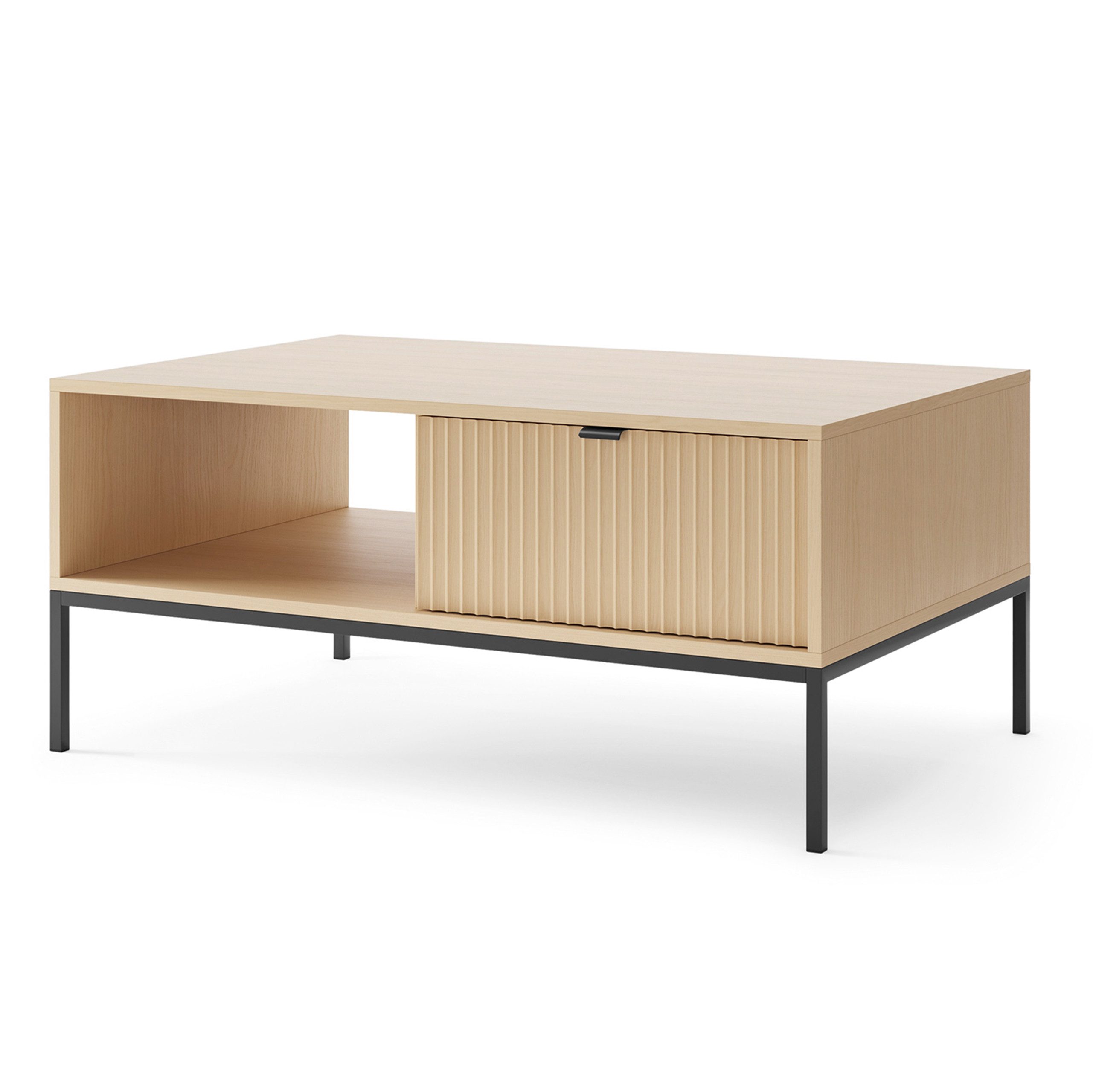 Masseno Couchtisch STELLARE 104 cm Kaffeetisch mit 2 Schubladen Eichefarben