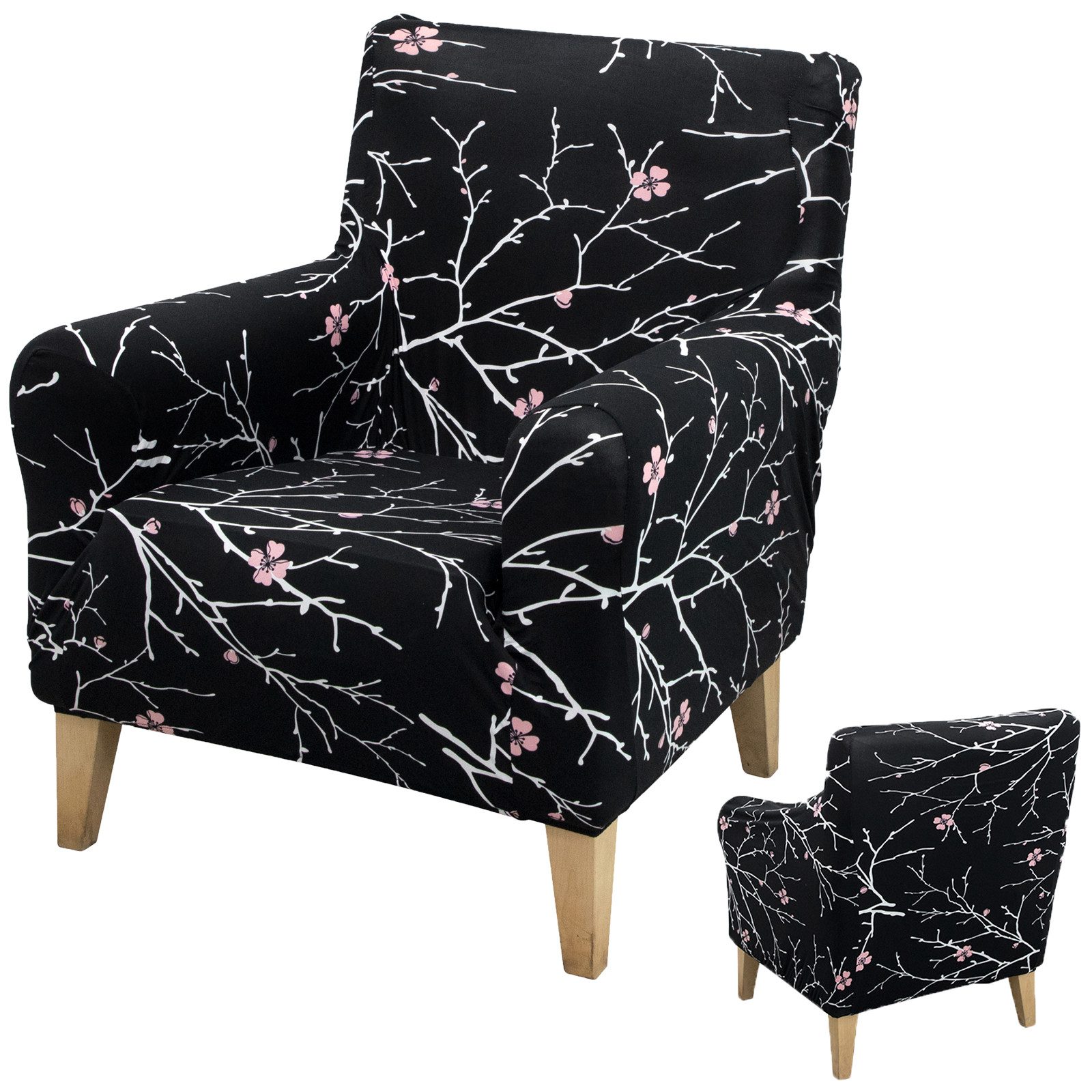 BTTO Sesselhusse Floraler Sesselbezug,Stretch Einzelsofa Möbelschutz mit Armlehnen, Bunt Blumen Stuhlbezüge Stuhlschutz,Couchbezug 1 Sitzer