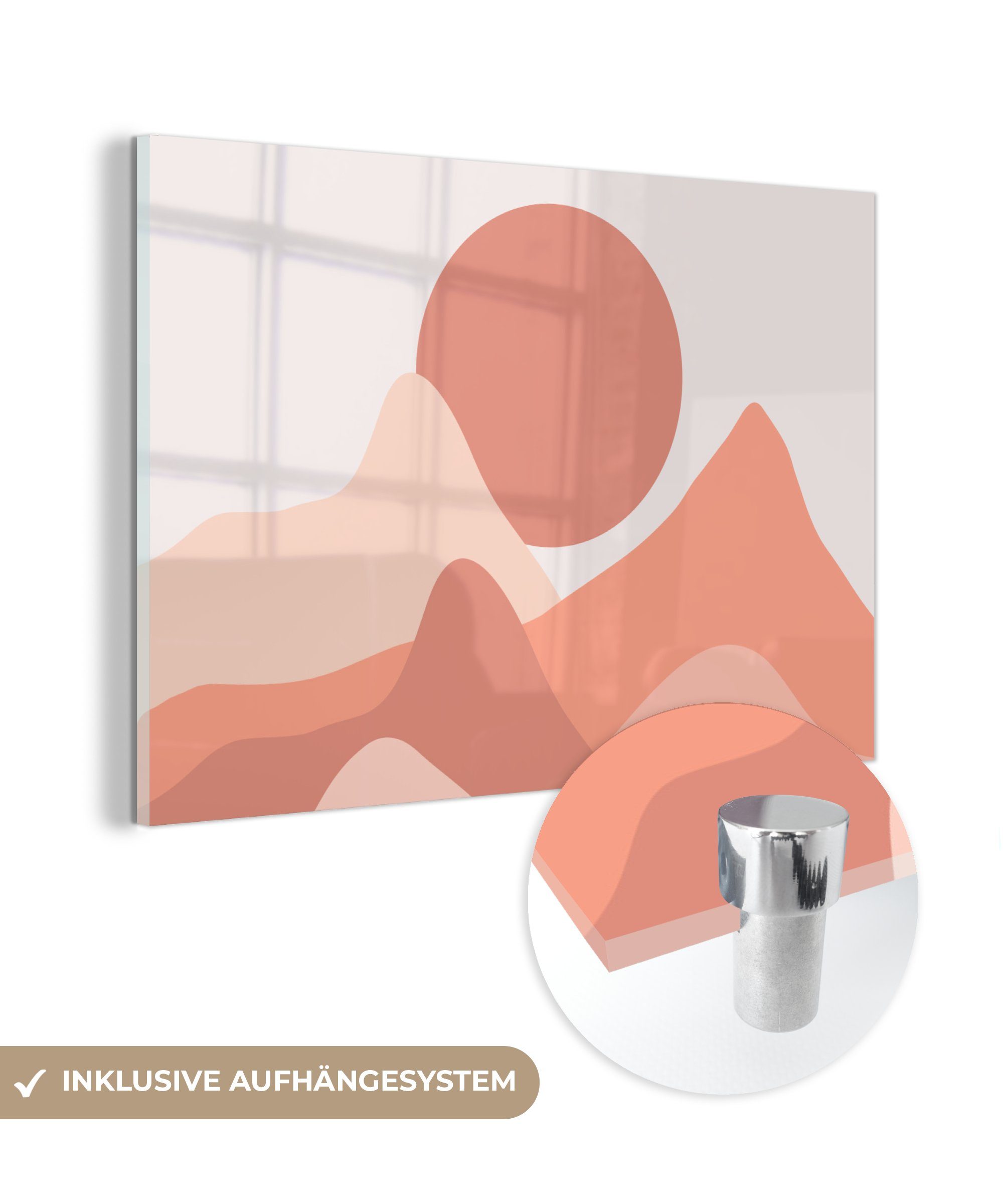 MuchoWow Acrylglasbild Illustration eines abstrakten Sonnenuntergangs in den Bergen, (1 St), Acrylglasbilder Wohnzimmer & Schlafzimmer
