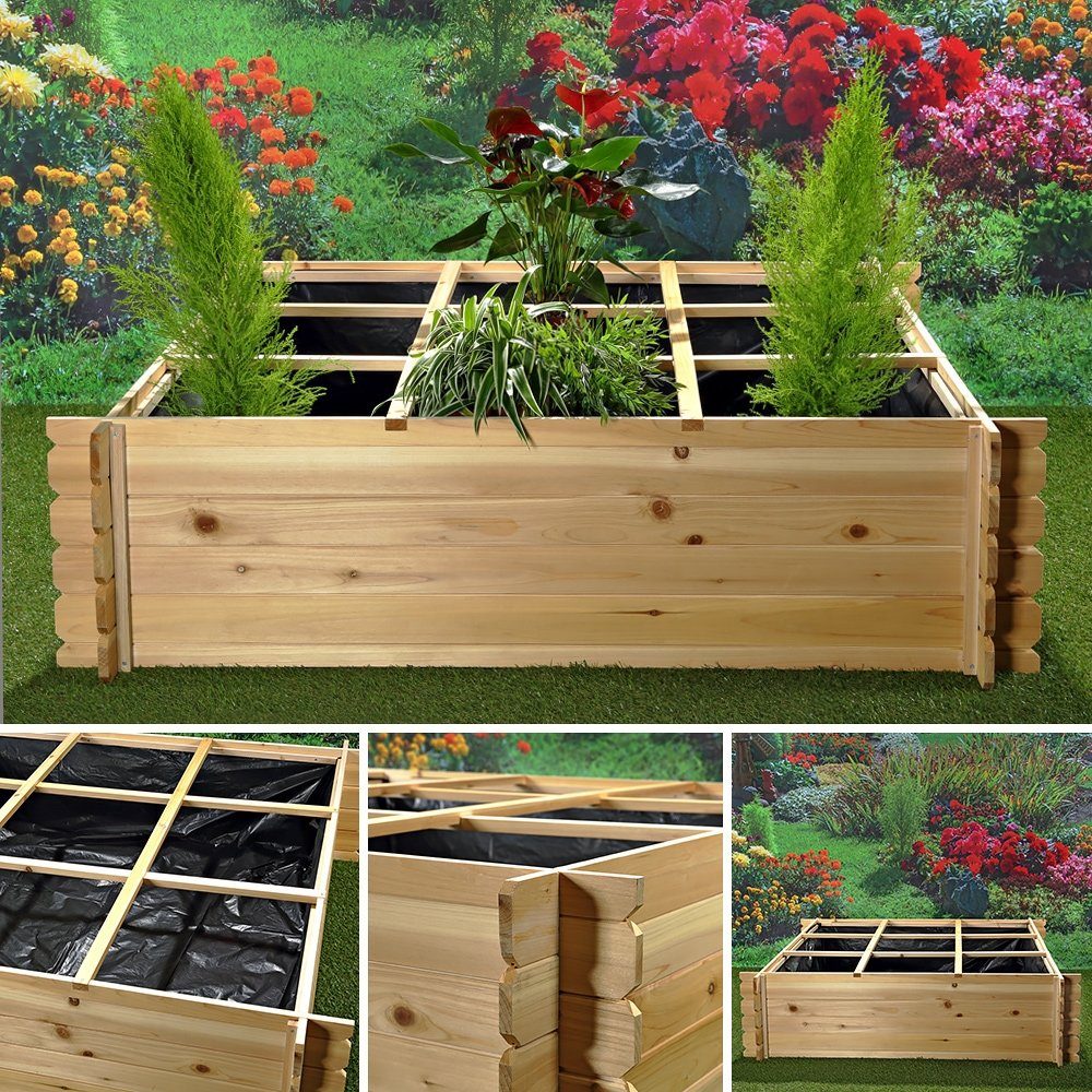 Feel2Home Hochbeet Garten Hochbeet Blumenkasten aus Holz 140x140x36 cm Gemüsebeet (Stück, 1 St., Hochbeet inkl. Montageset), Schwarze Innenfolie für bestmöglichen Schutz