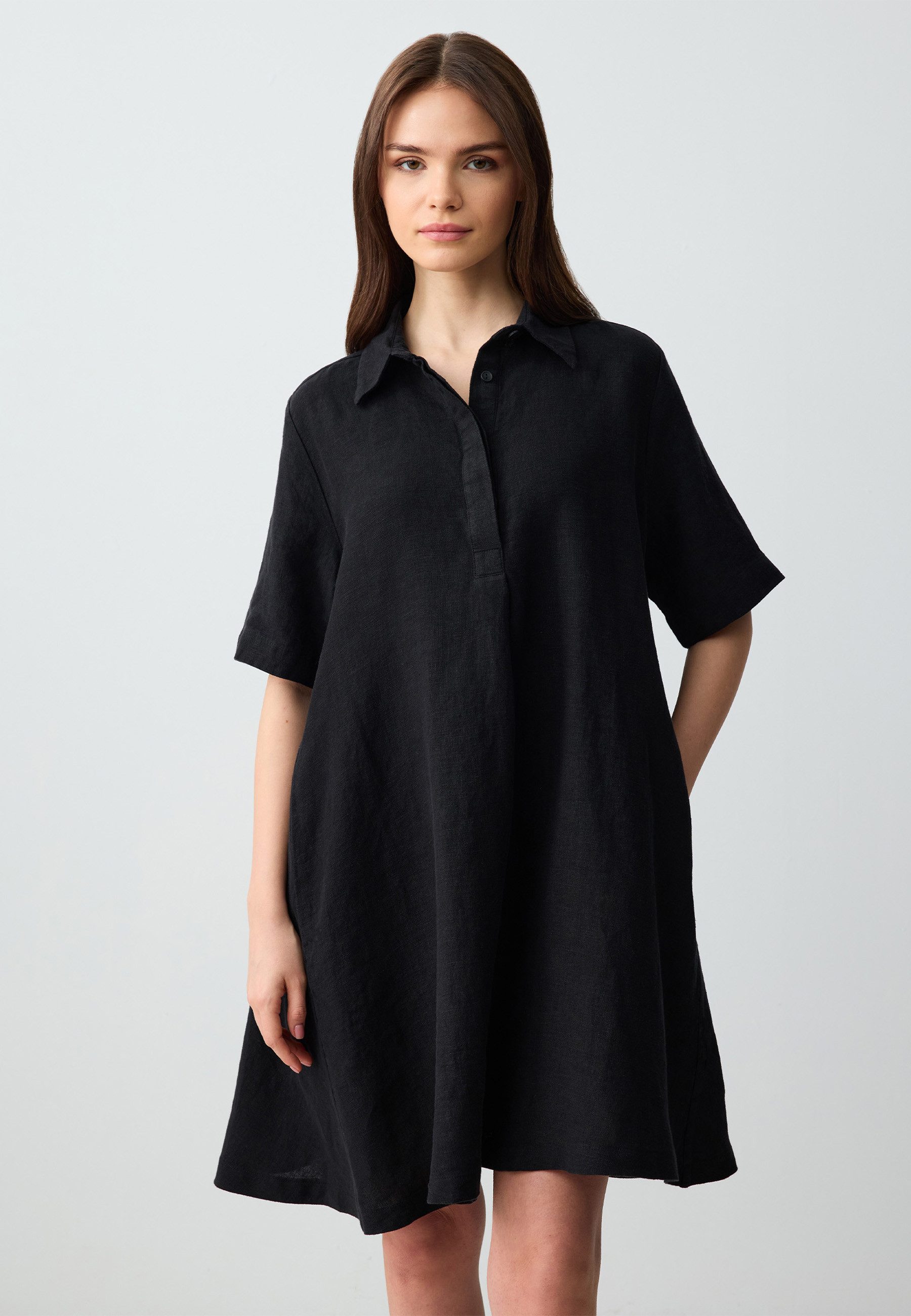 Minikleid Gewebtes Schwarzes Kleid