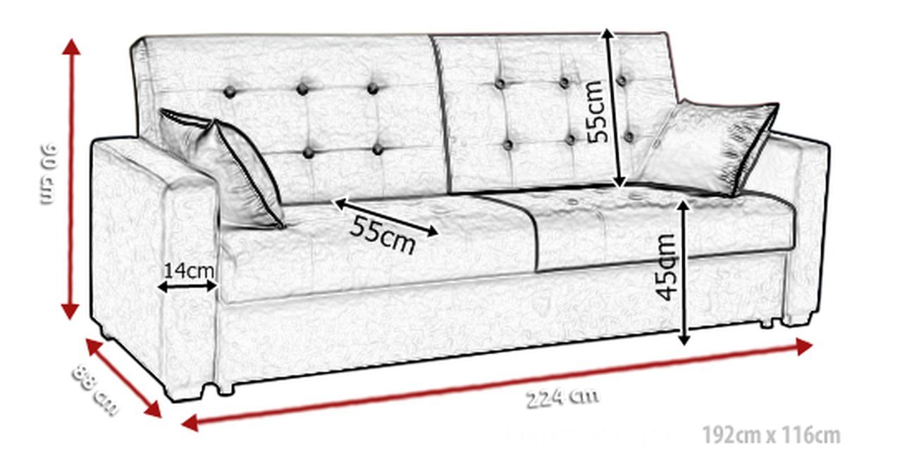 Siblo 3-Sitzer Elegantes mit Dreisitzer Schlaffunktion Sofa Adelaida