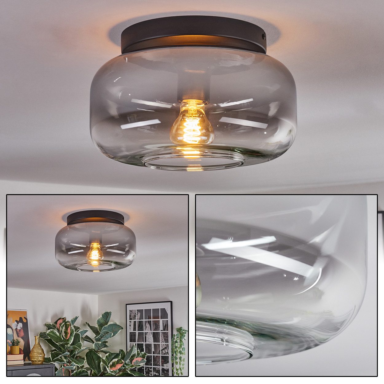 hofstein Deckenleuchte 1-flammige Deckenlampe aus Metall/Glas günstig online kaufen