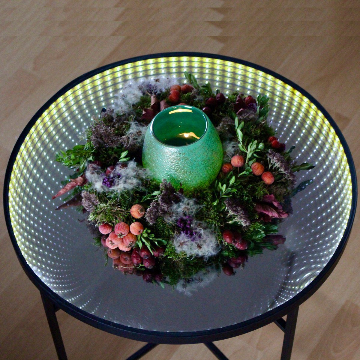 49cm LED MARELIDA Tisch Gartentisch rund Beistelltisch Spiegeltisch Infinity Optik Endlos