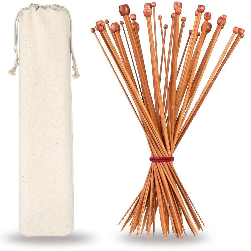 H&S Stricknadeln Bambus Stricknadel Set: 36 Nadeln mit Aufbewahrungstasche, 36 St.