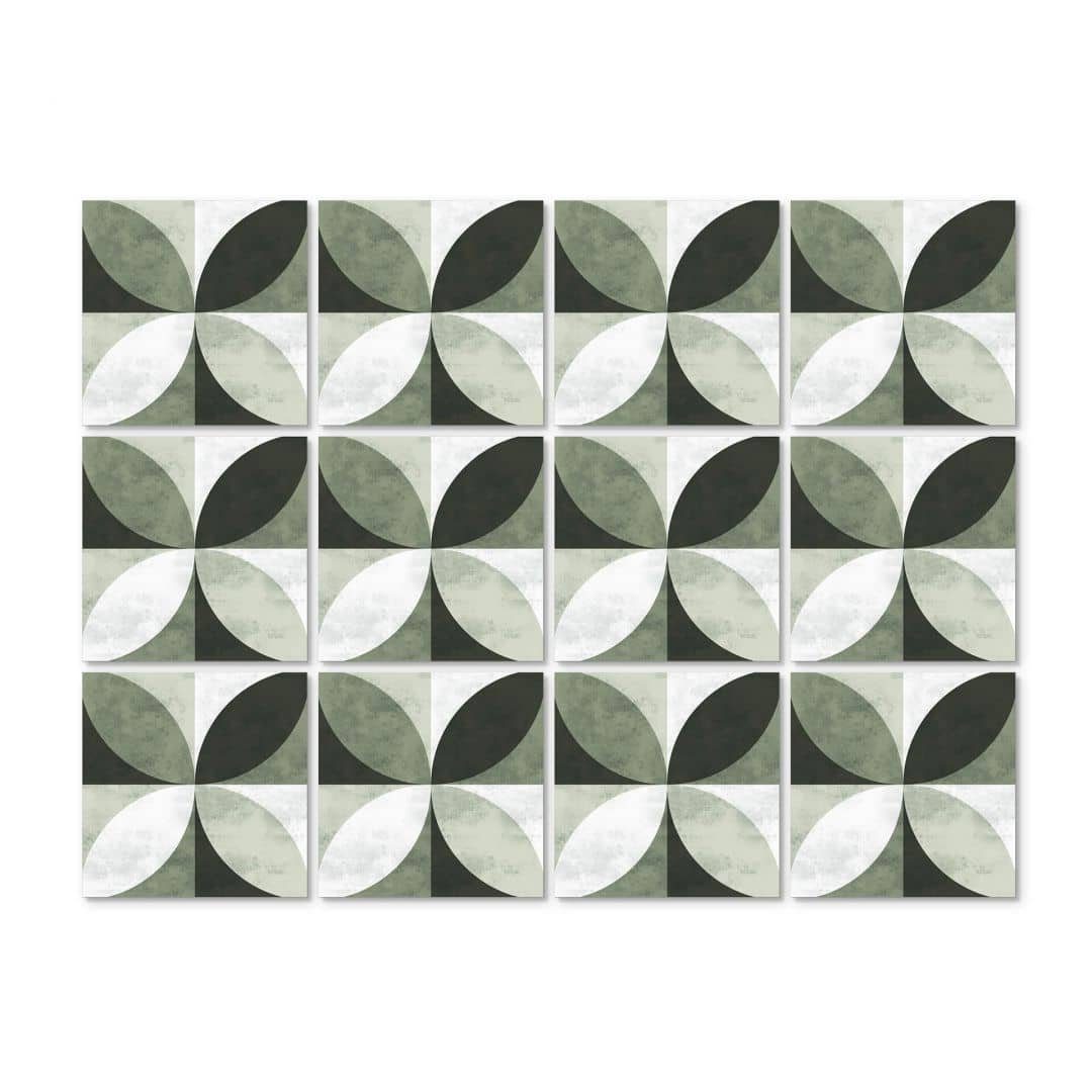 K&L Wall Art Fliesenaufkleber Flower Pattern, abstrakt, vintage, grün, selbstklebend, 12er Set