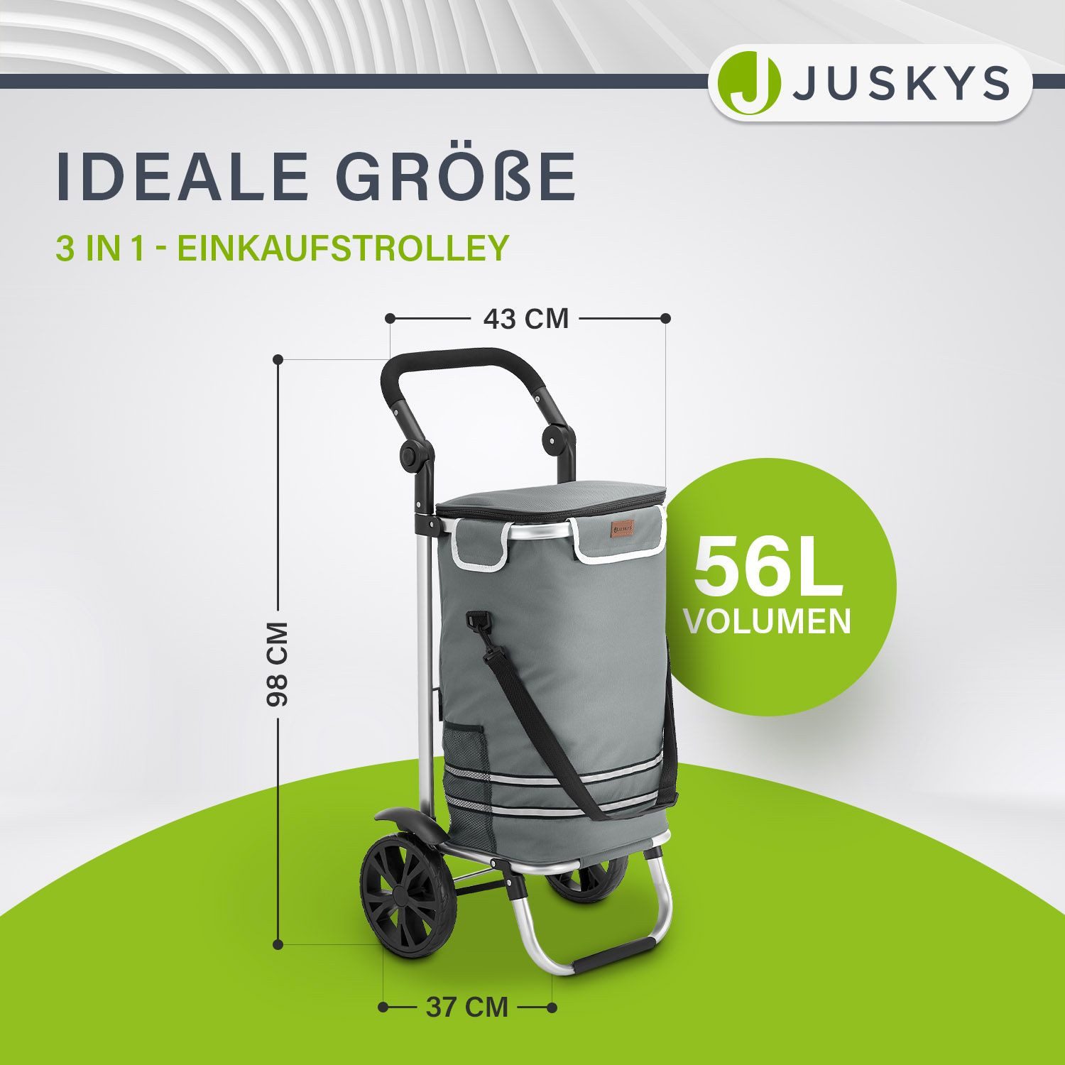 Juskys Einkaufstrolley 3in1, 56 l, mit 2 Rollen und Kühlfach, klappbar und günstig online kaufen