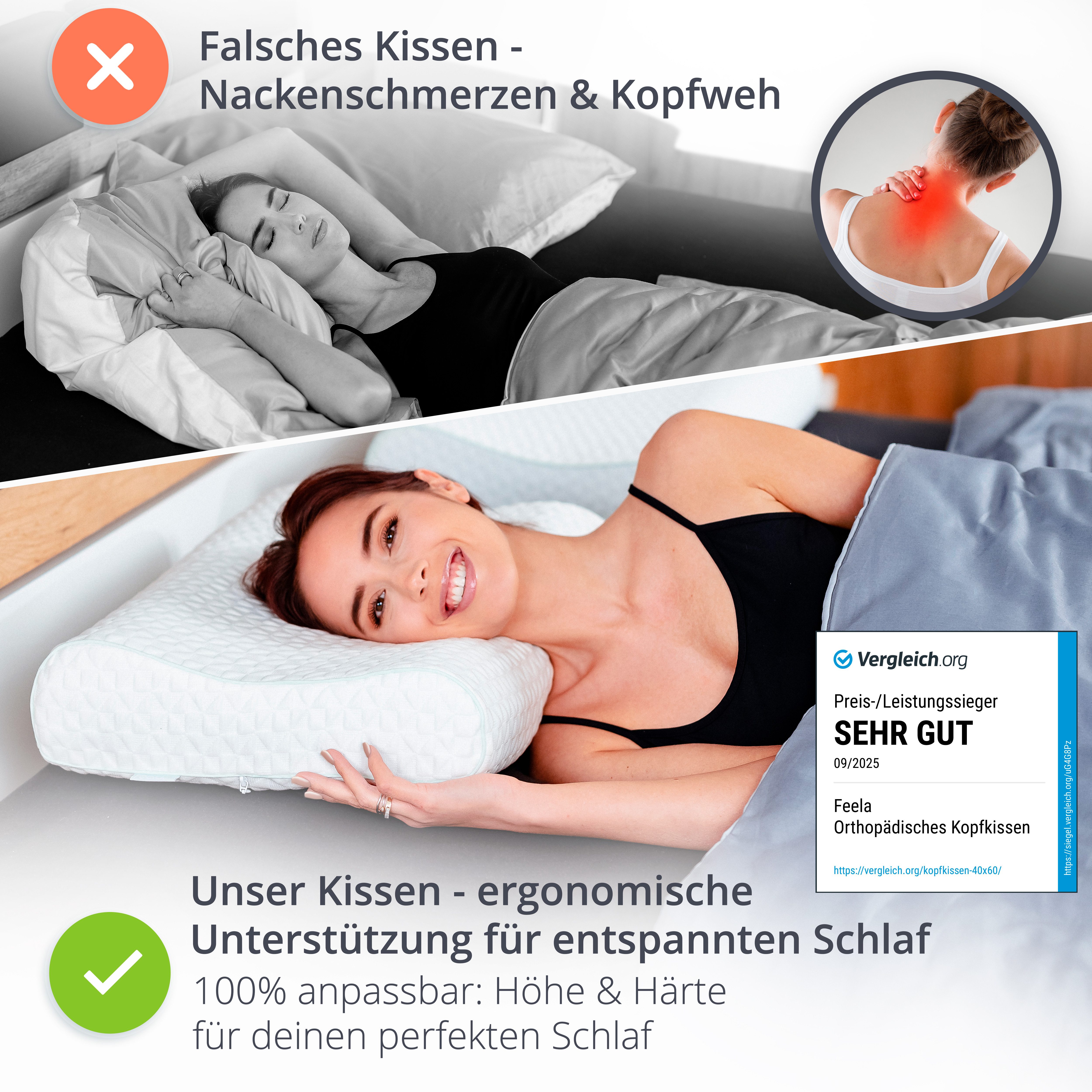 feela Nackenstützkissen Orthopädisches Kopfkissen – entlastet Nacken & stüt günstig online kaufen
