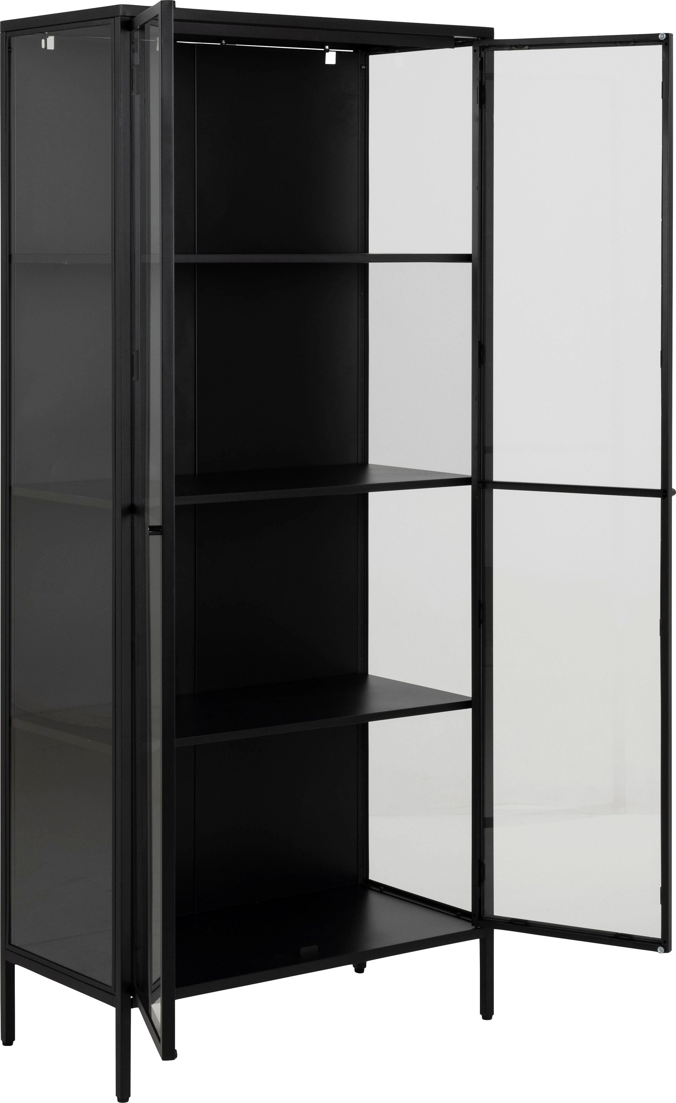 Vitrine 4 Höhe Fächern, GROUP und schwarzes Glastüren 180cm ACTONA York mit Metall, New