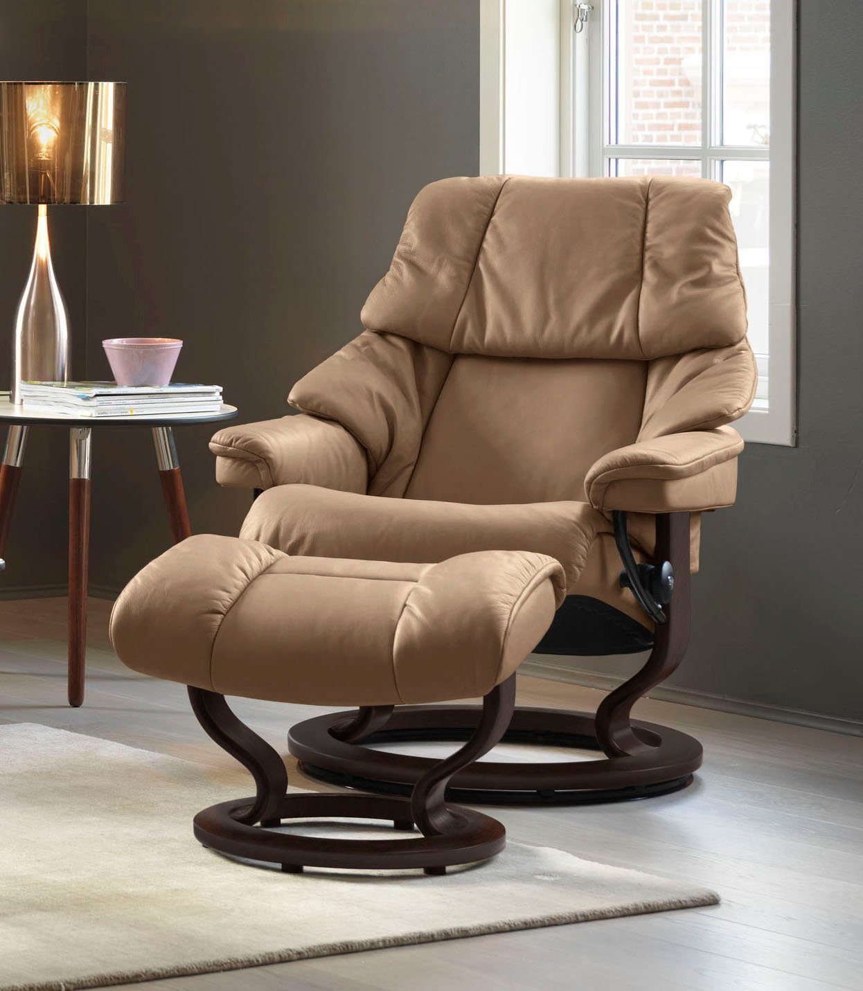 Stressless® Relaxsessel Reno (Set, Relaxsessel mit Hocker), mit Hocker, mit Classic Base, Размер S, M & L, Gestell Braun