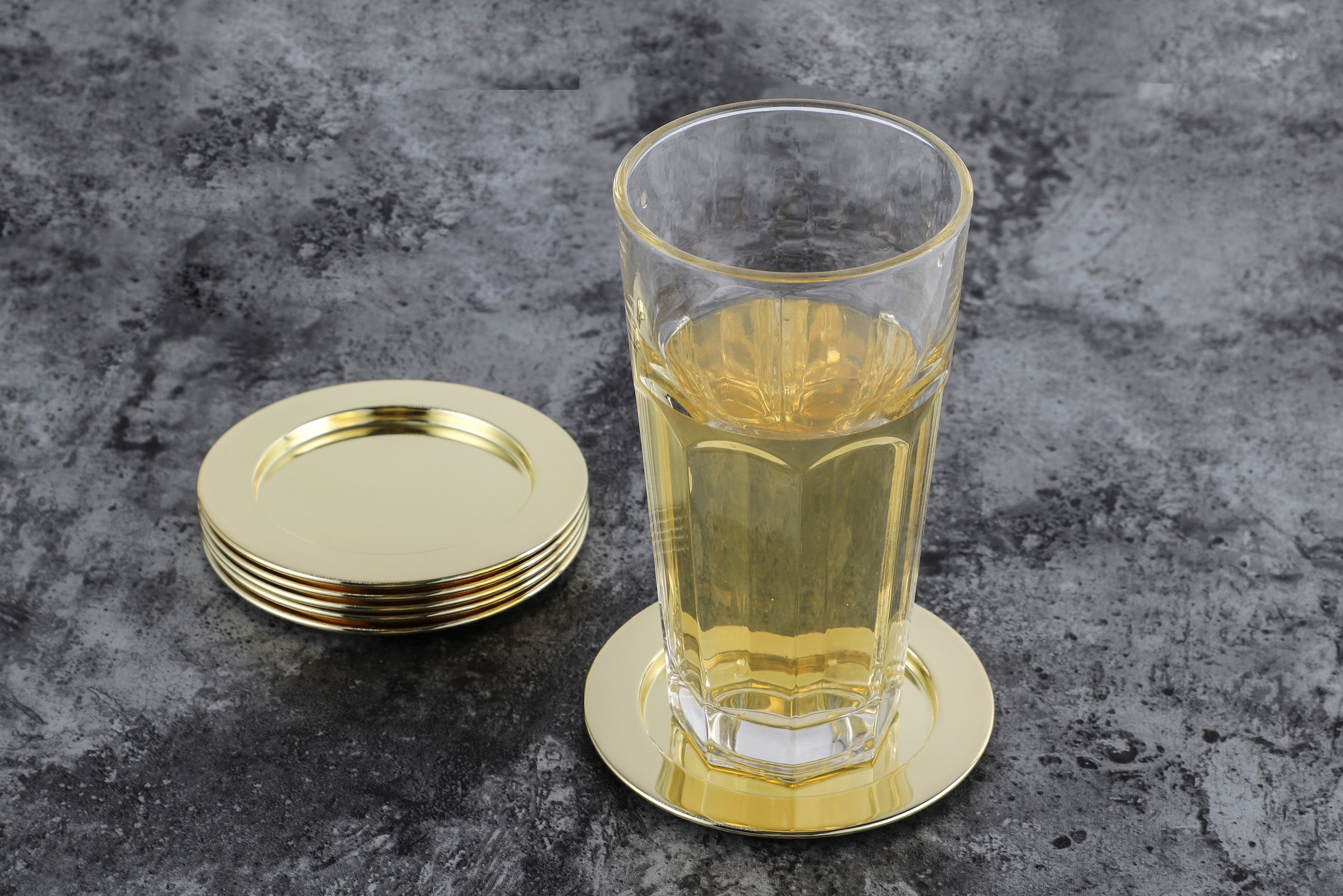 ECHTWERK Glasuntersetzer, Set, 6-tlg., ca. Getränke-Untersetzer 8 cm Ø aus rund, Edelstahl, Untersetzer goldfarben