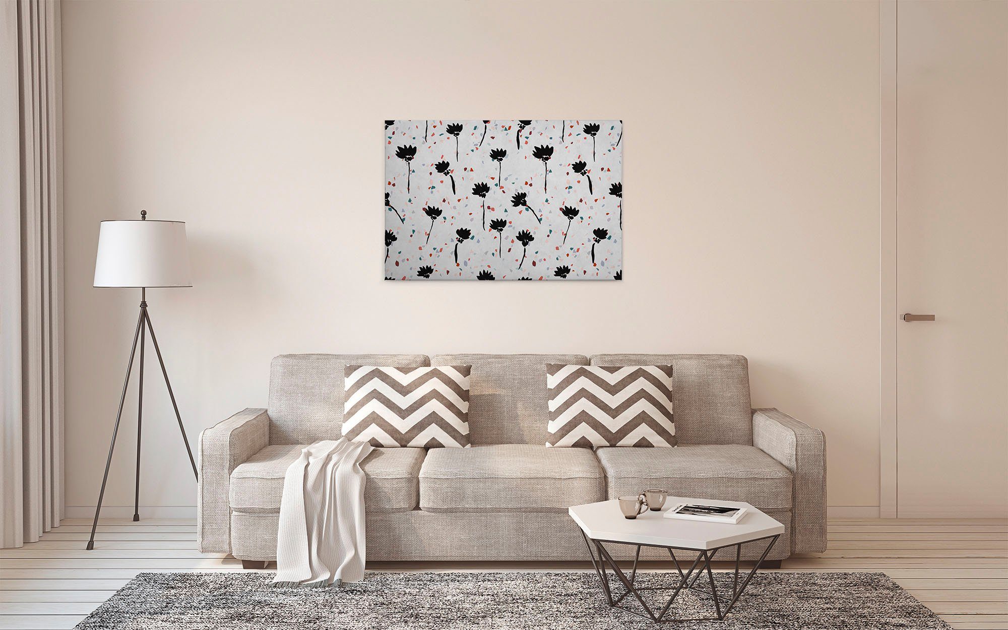 A.S. Création Leinwandbild terrazzo, Blumen, Kinder, Kunst (1 St), Keilrahmen Abstrakt Blumen Bunt Grau Leinwand-Bild Wohnzimmer modern