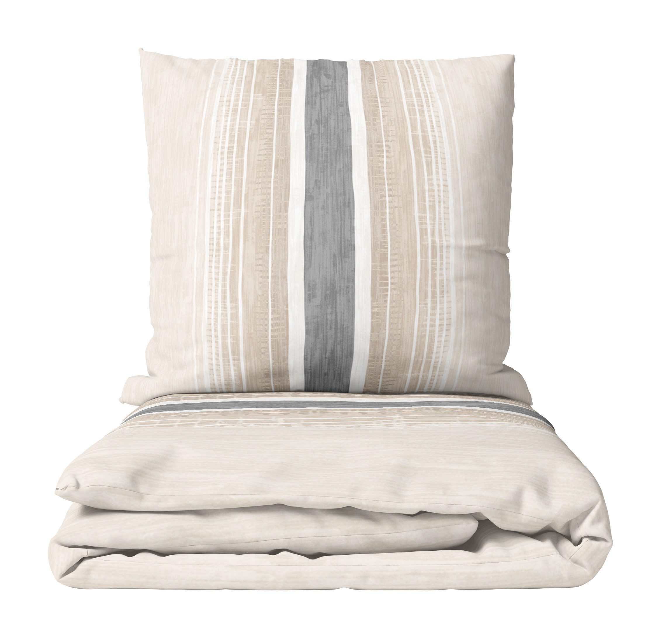 Leonado Vicenti Bettwäsche Feinbiber 135x200, 155x220, Feinbiber, 2 teilig, Gestreift Beige Grau Biber