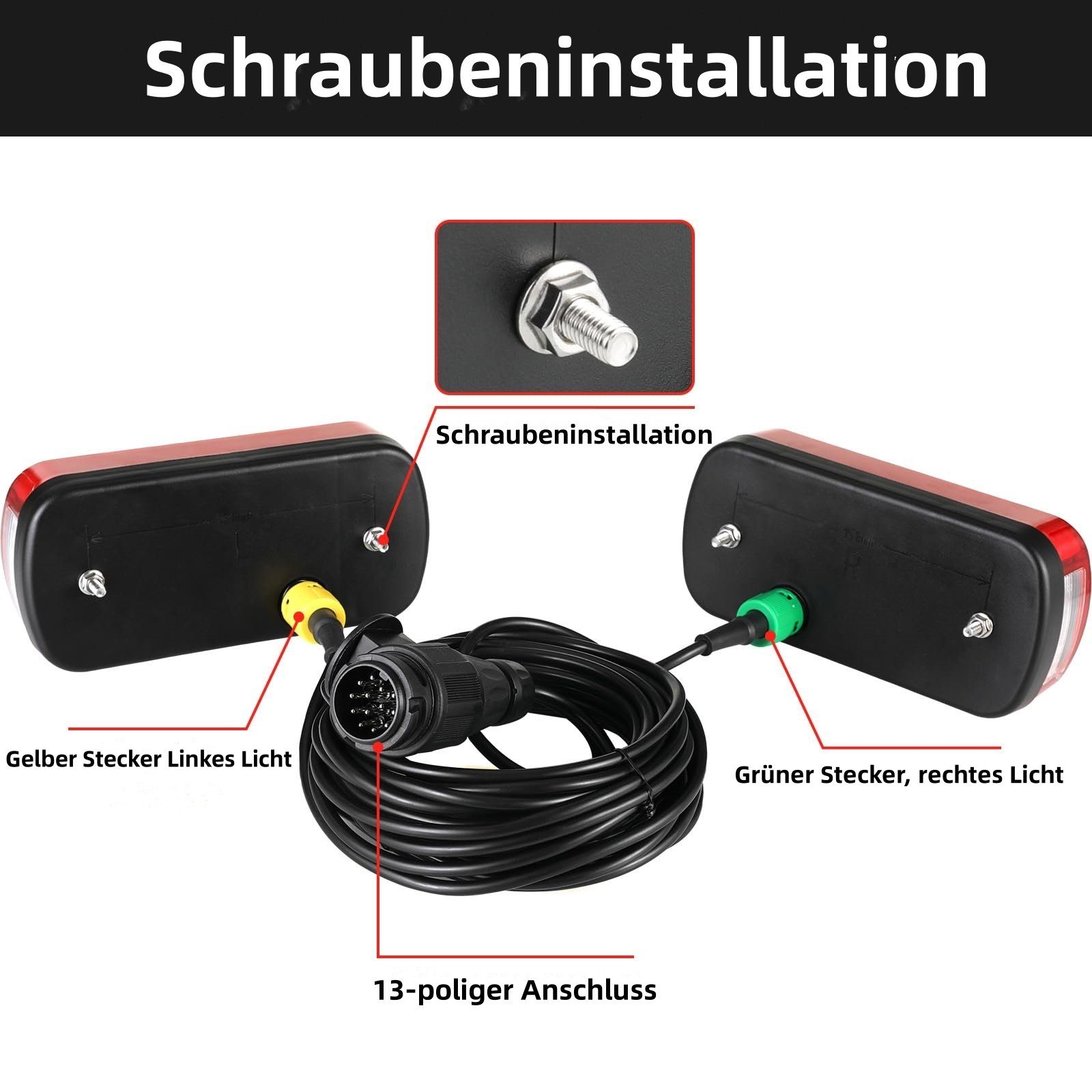 TLGREEN Anhänger-Rückleuchte Anhänger Rückleuchten Set