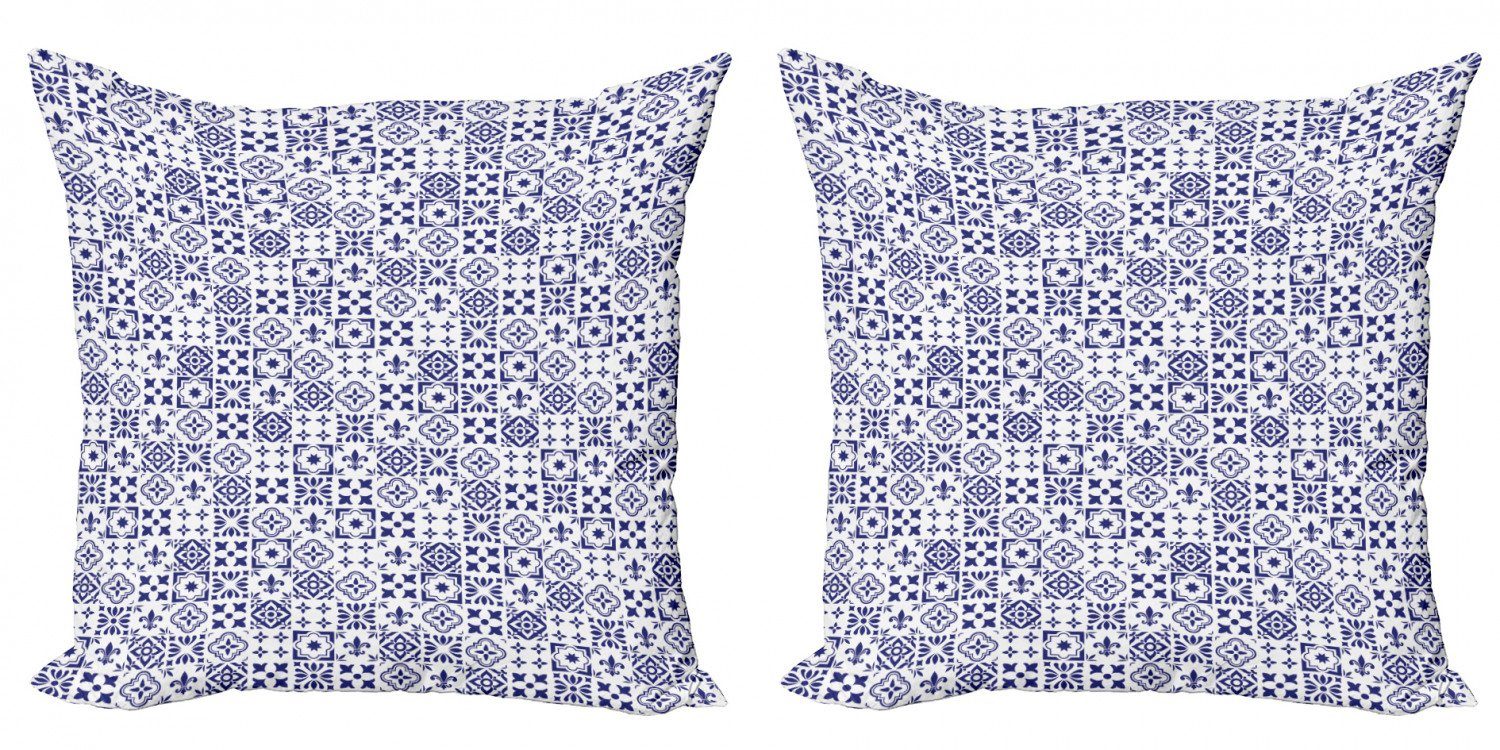 Kissenbezüge Modern Accent Doppelseitiger Digitaldruck, Abakuhaus (2 Stück), Indigo Tile Quadrat abstraktes Muster