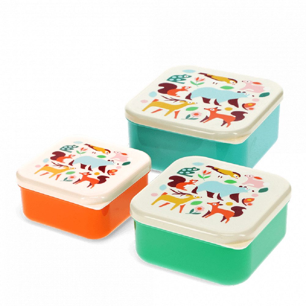 Rex London Lunchbox Snack Box 3er-Set Woodland Waldtiere, Kunststoff, BPA frei, (Set, 3-tlg., ca. 11,5 x 11,5 x 5,5 cm (große Box), jede Box passt genau in den größeren Behälter
