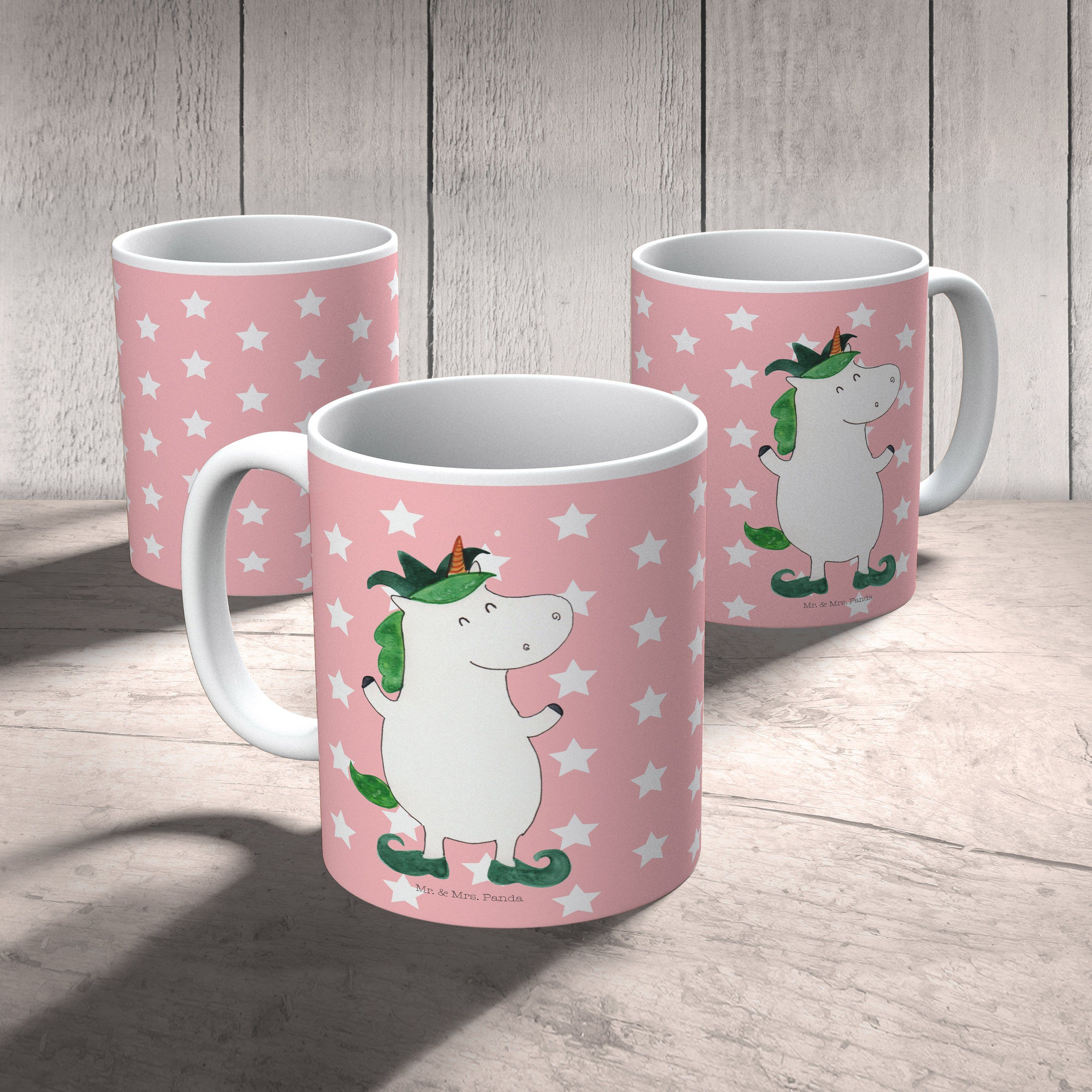 Mr. & Mrs. Panda Tasse Einhorn Joker - Rot Pastell - Geschenk, Pegasus, Kasper, Unicorn, Ges, Keramik