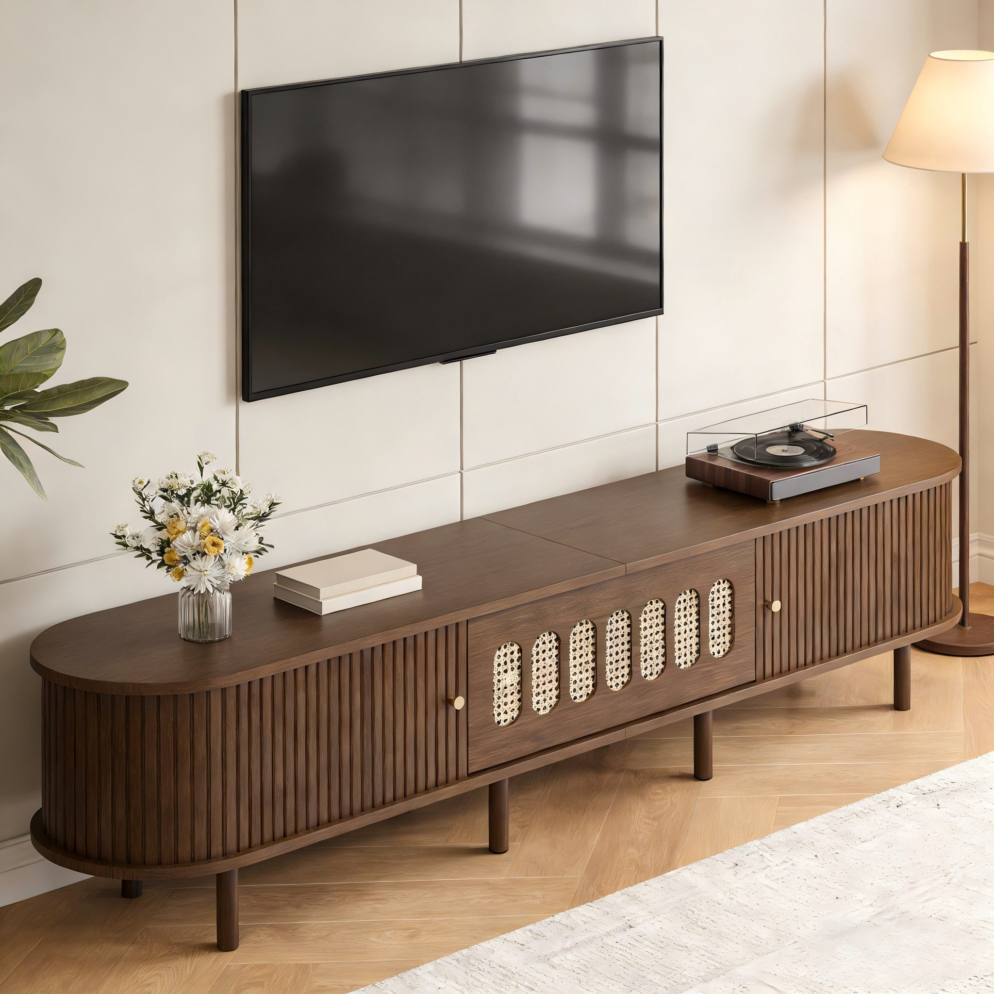 Merax Lowboard TV-Ständer mit Rattan-Design, (180×40×40cm, 1 St., Perfekt f günstig online kaufen
