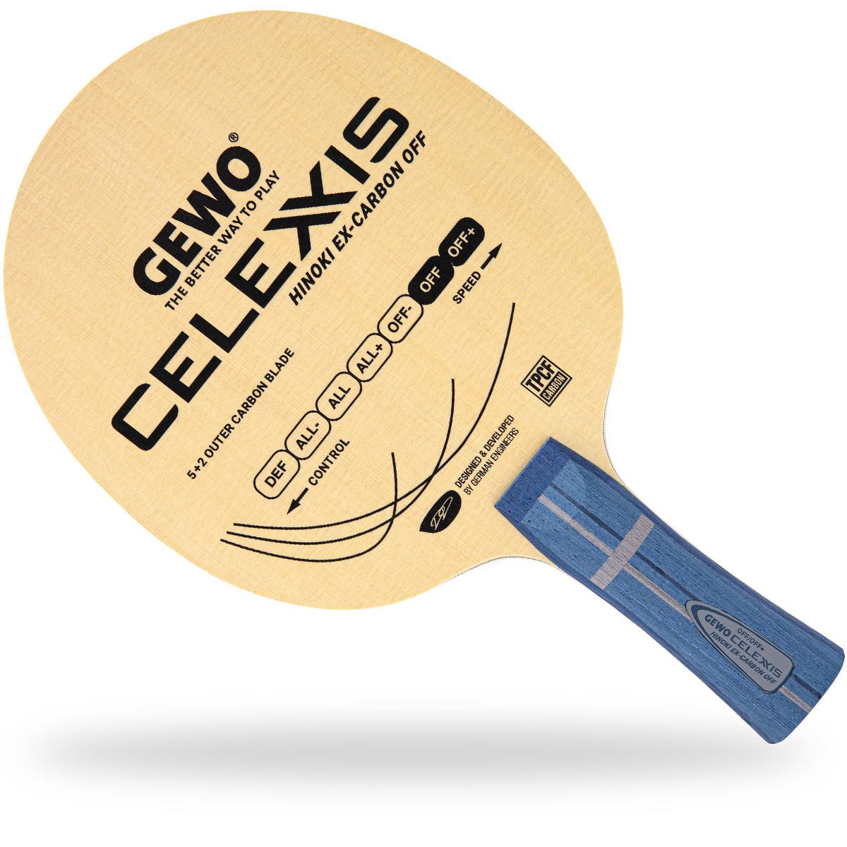Gewo Tischtennisschläger Holz Celexxis Hinoki Ex-Carbon OFF, Tischtennisholz