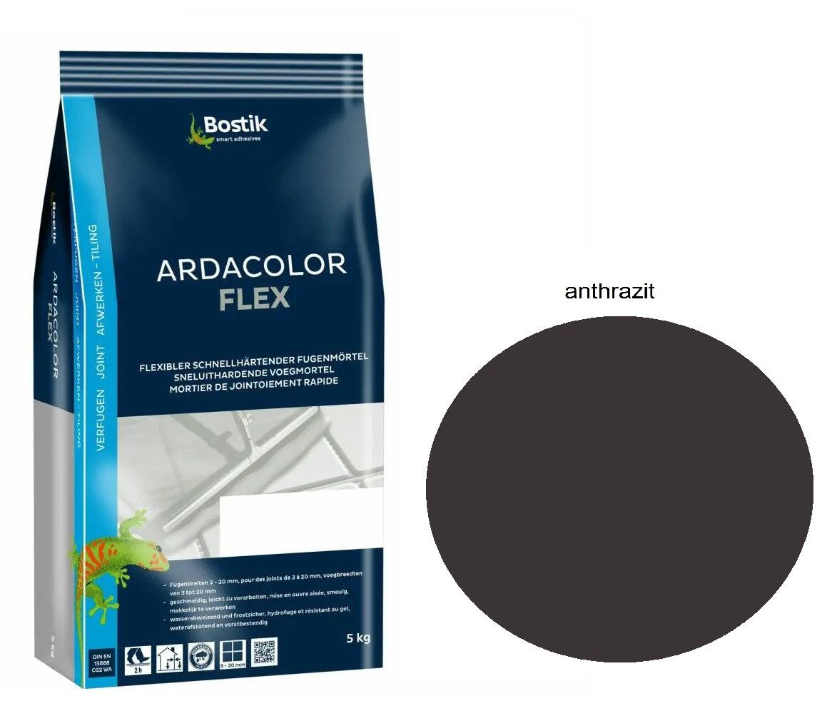 BOSTIK Fugenmörtel Bostik Ardacolor Flex Fuge anthrazit 5Kg Fliesen Naturstein Fugenmasse, nach 2 Stunden begehbar
