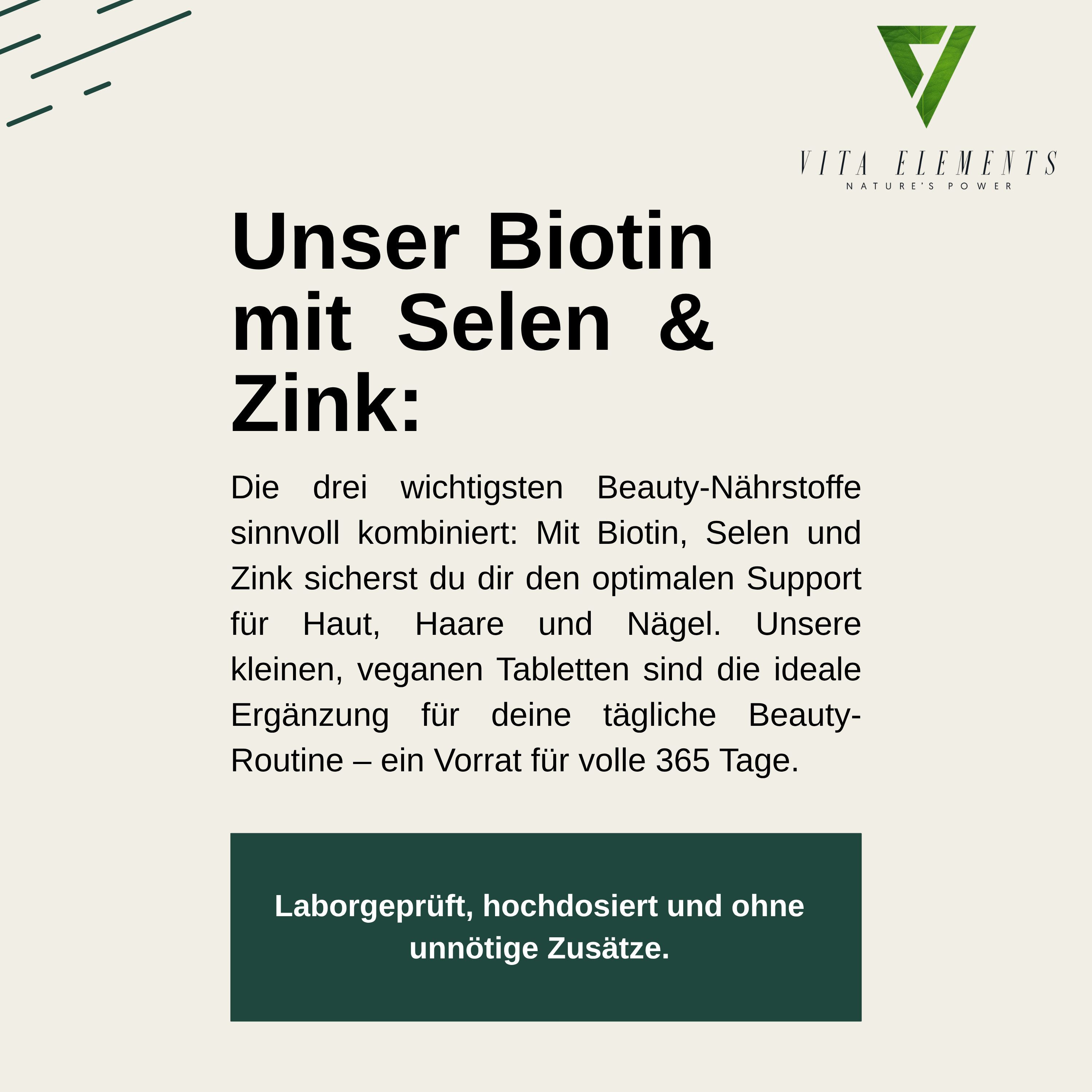 Vita Elements Biotin mit Selen & Zink Tabletten, 365 St., Vegan Frei von Gentechnik Ohne unnötige Zusätze Laborgeprüft