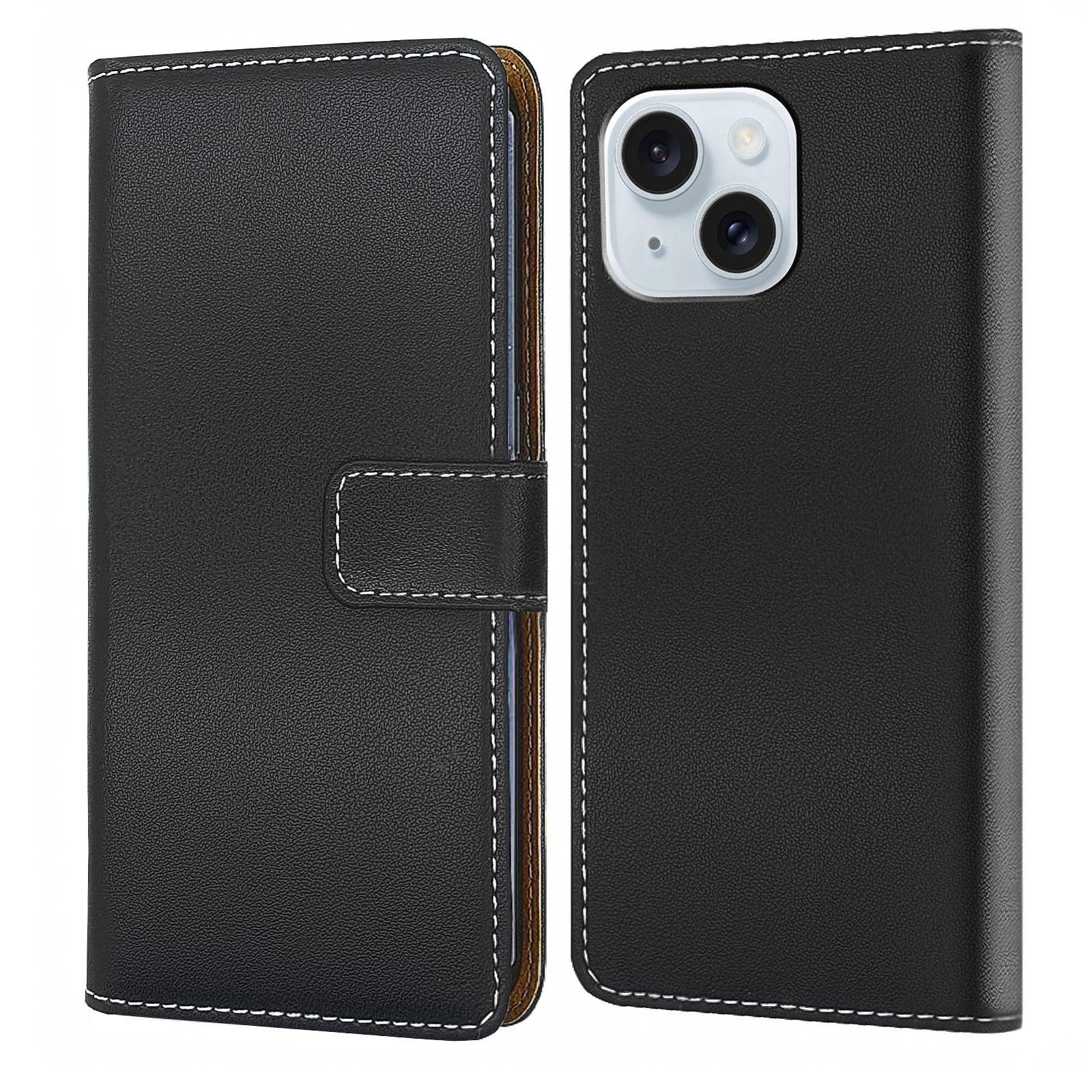 Numerva Handyhülle Bookstyle Etui Handytasche für Apple iPhone 15, Schutzhülle Klapphülle Flip Cover Schwarz