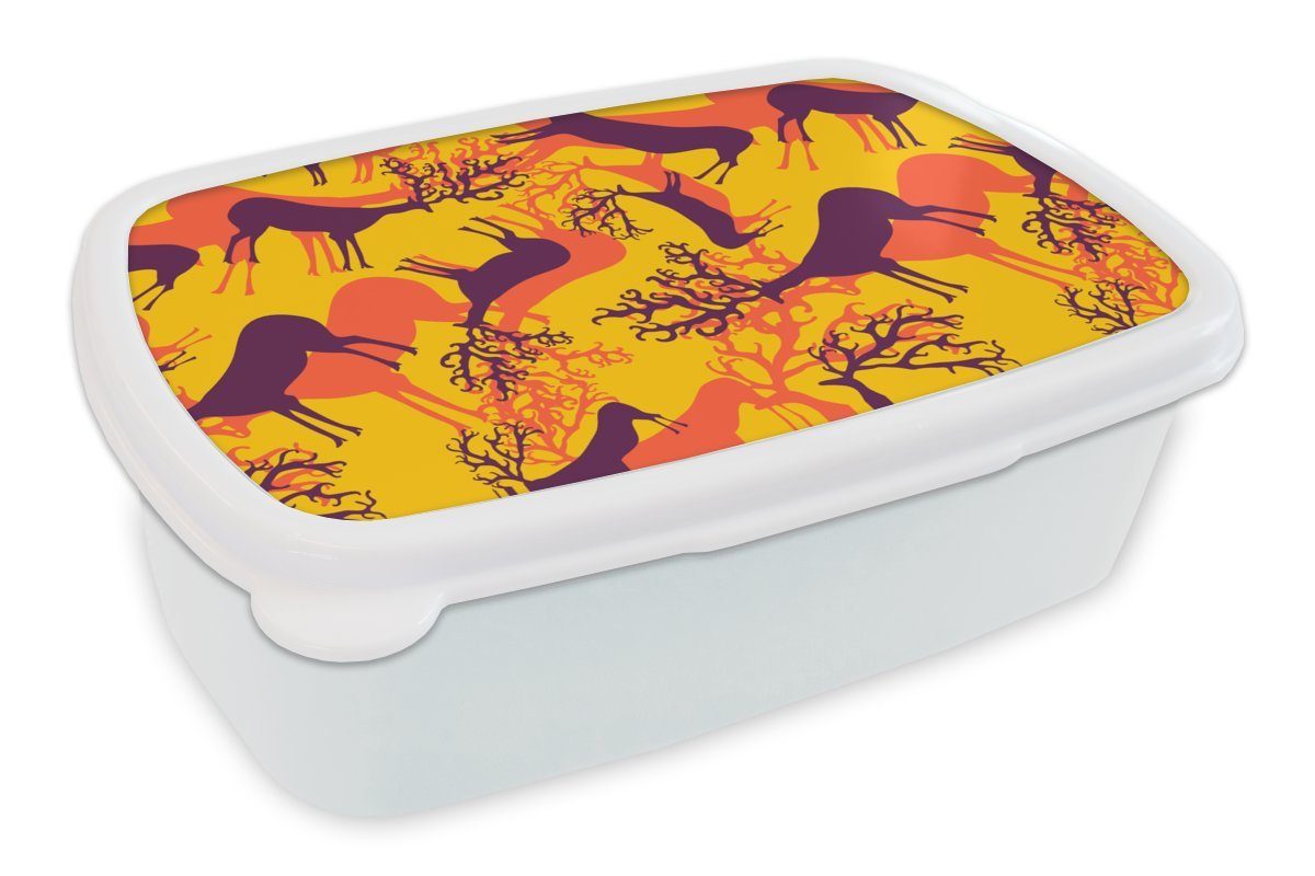MuchoWow Lunchbox Muster - Hirsche - Farben, Kunststoff, (2-tlg), Brotbox für Kinder und Erwachsene, Brotdose, für Jungs und Mädchen weiß