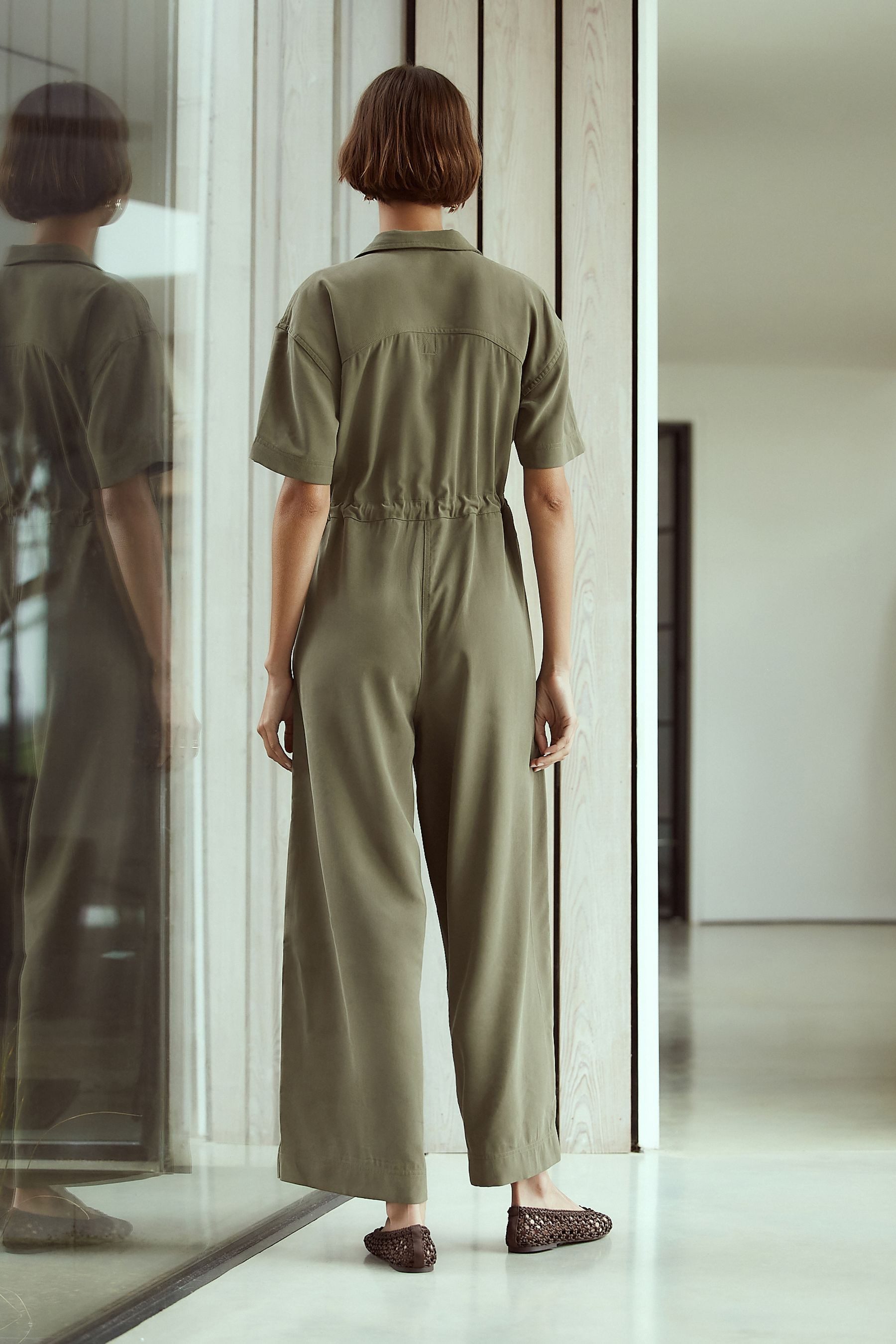 Next Jumpsuit Kurzärmeliger Utility-Jumpsuit mit weitem Bein (1-tlg)