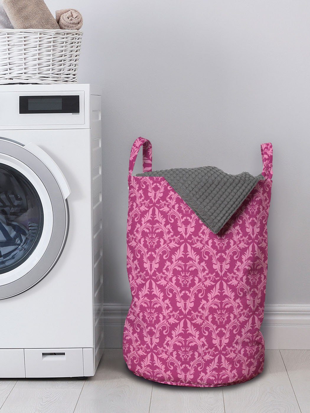 Abakuhaus Waschsalons, Monochrome Wäschekorb Griffen Victorian für mit Damast Kordelzugverschluss Wäschesäckchen Rosa