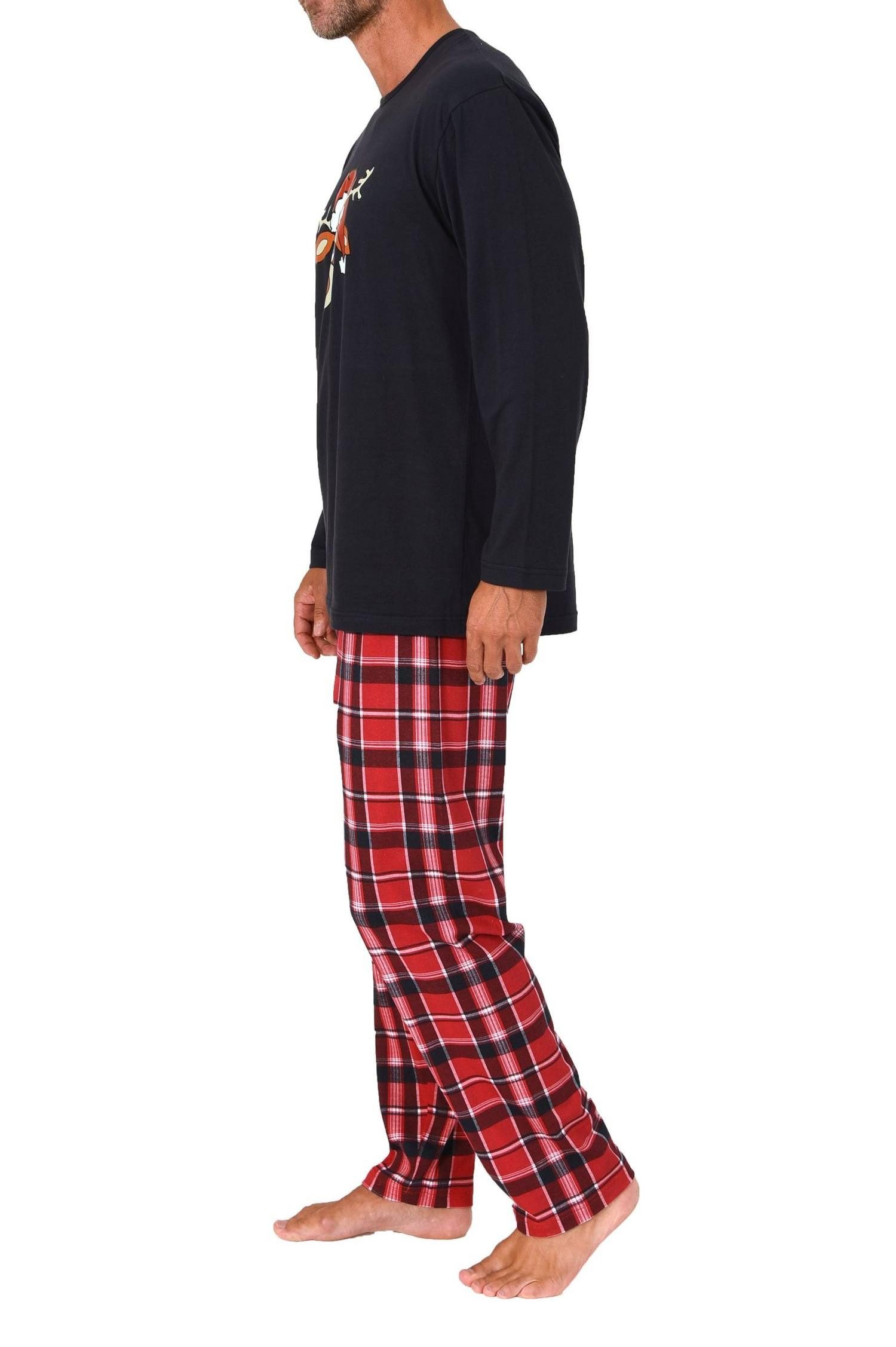 Normann Pyjama Herren Weihnachts Schlafanzug Pyjama mit lustigen Renntier Motiv – Bild 2 von 5