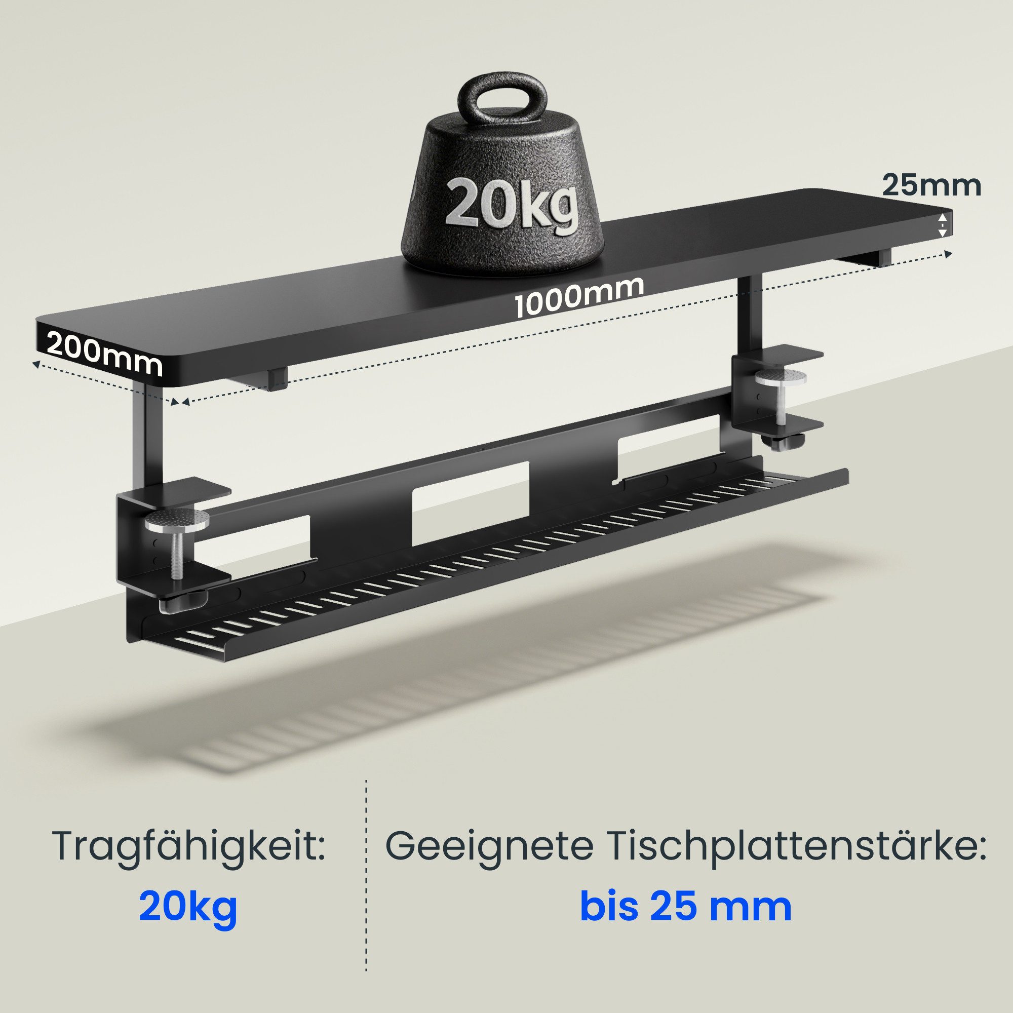 FLEXISPOT Schreibtischaufsatz Klemmbarer Monitorständer mit Untertisch-Ablage, ohne Bohren, (ergonomische Monitorerhöhung, bis 20 kg belastbar, passend für Tischplatten bis 25 mm)