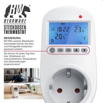 BEARWARE Steckdosen-Thermostat, 1-St., Heiz & Klimageräte Individuell programmierbar, LCD-Display