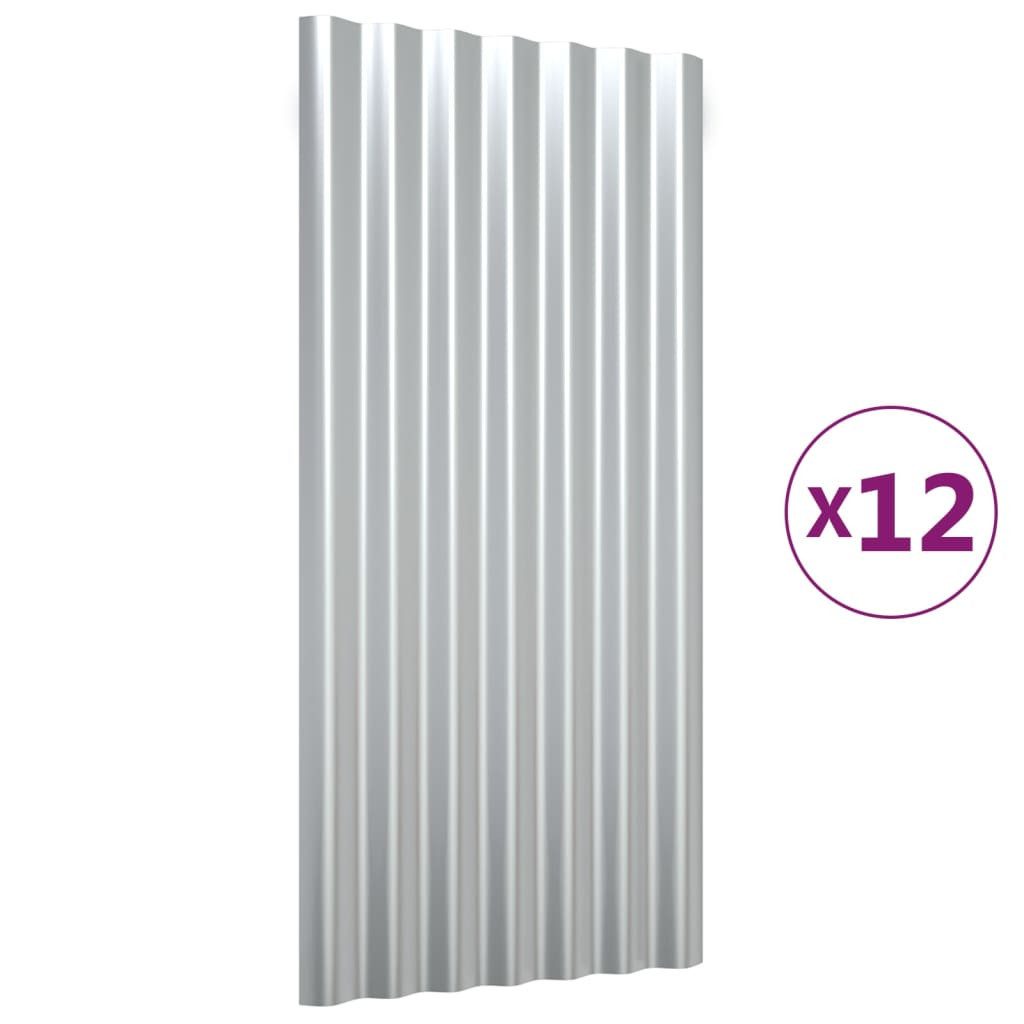 vidaXL Wellblech, Dachpaneele 12 Stk. Pulverbeschichteter Stahl Silber 80x36 cm