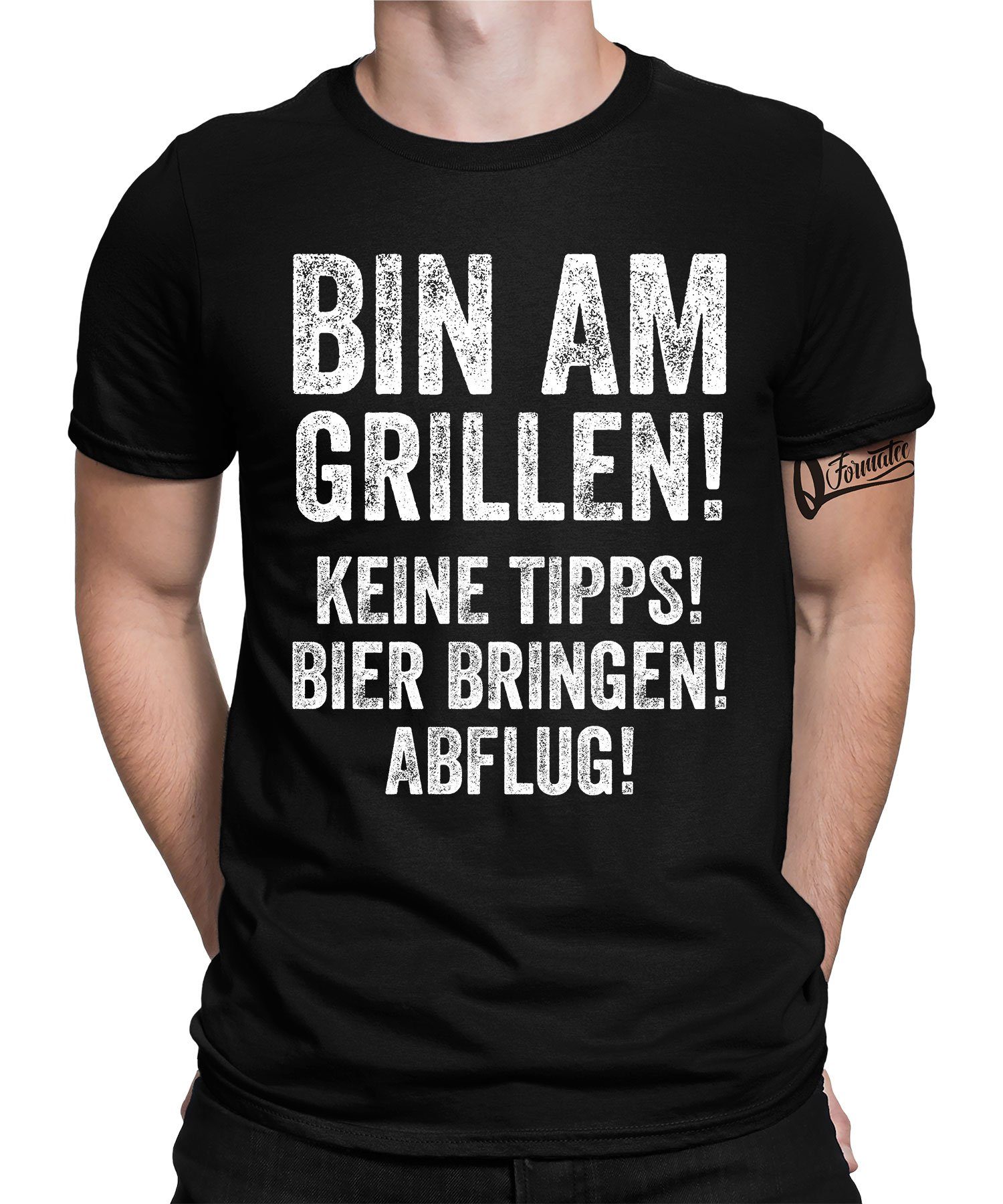 Quattro Formatee Kurzarmshirt Bin am Grillen Bier - Papa Vatertag Vater Herren T-Shirt (1-tlg) Schwarz