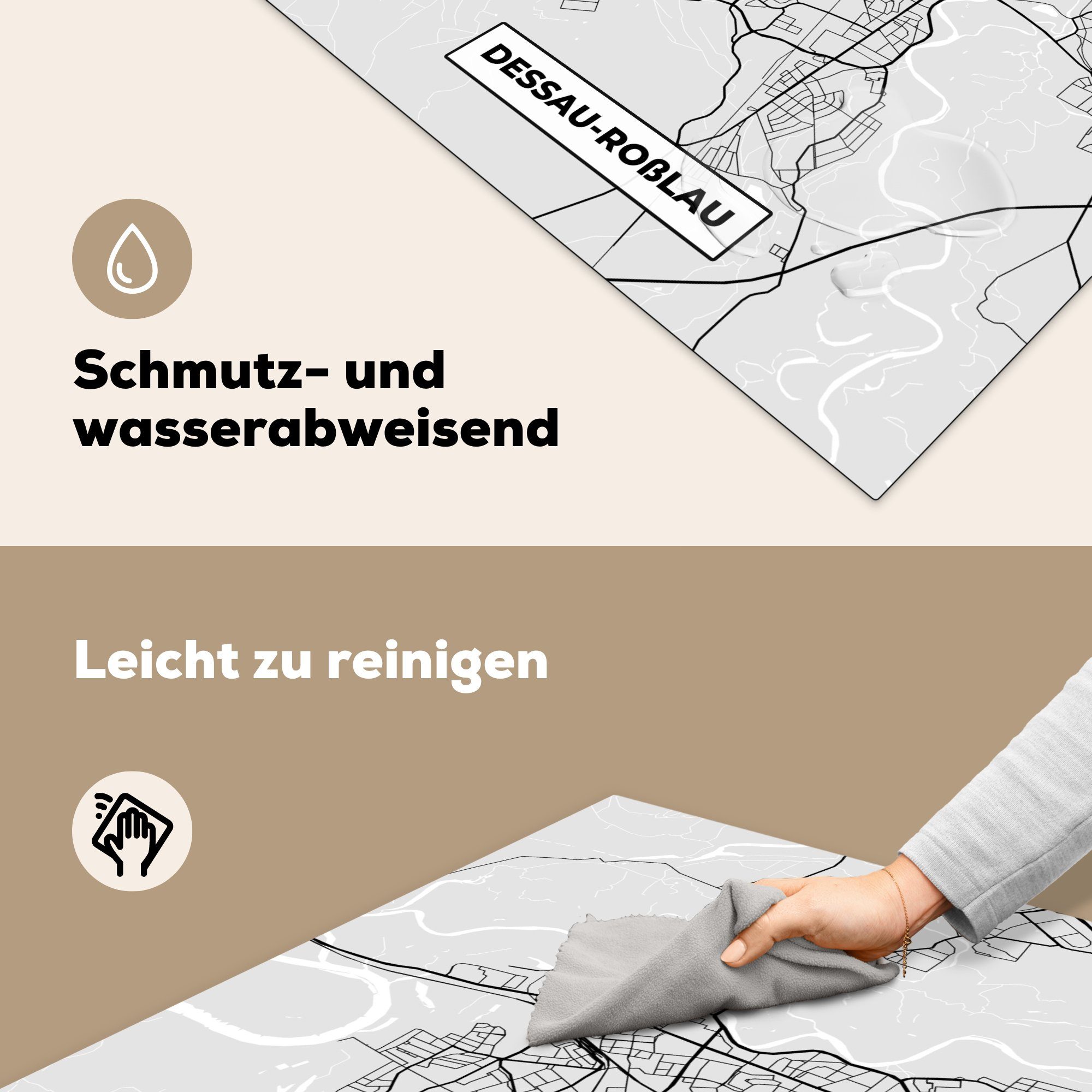 cm, 78x78 Arbeitsplatte - Ceranfeldabdeckung, tlg), Deutschland (1 Karte MuchoWow Stadtplan, küche Herdblende-/Abdeckplatte - für Dessau-Roẞlau - Vinyl,