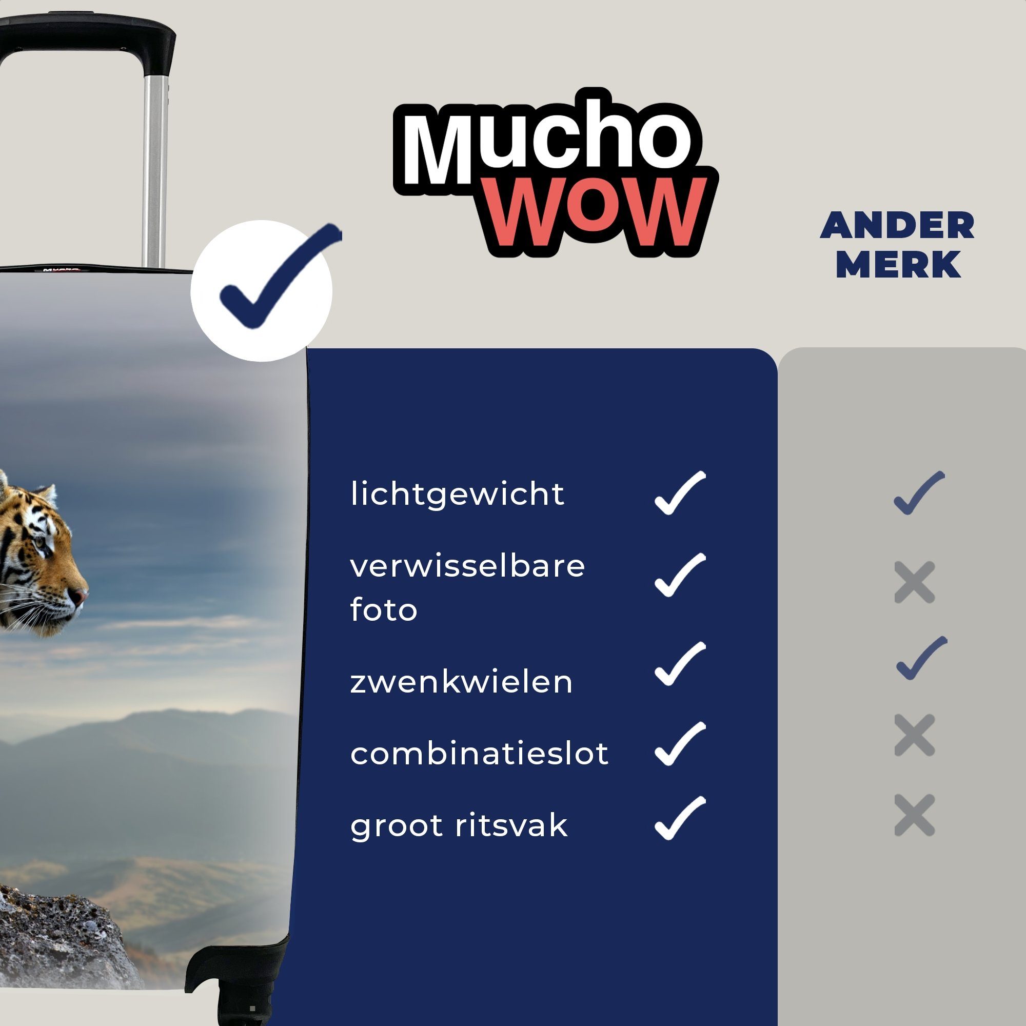 für - - Handgepäck Handgepäckkoffer mit MuchoWow Ferien, Rollen, Berg Trolley, Landschaft, Natur rollen, Tiger Reisetasche - 4 Reisekoffer