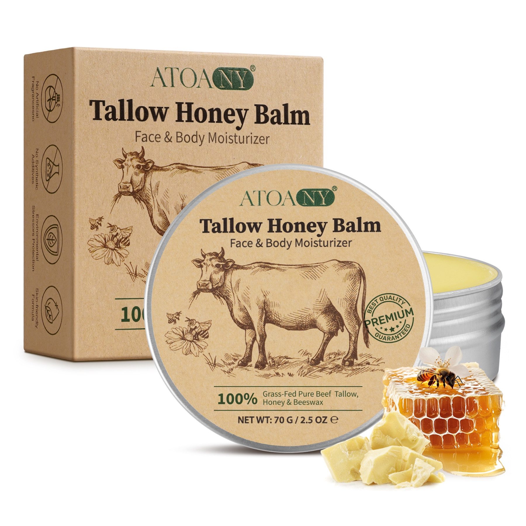 P-Beauty Cosmetic Accessories Tagescreme Beef Tallow Honey Balm Rindertalg Creme Körper Honig Bienenwachs, 1-tlg., Hautpflege, Körpercreme, Rindertalg, Honig