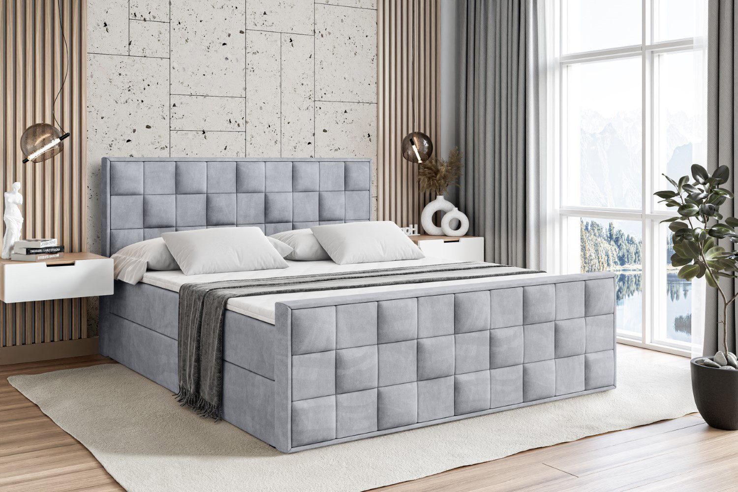 ALTDECOR Boxbett ZAFIRA (mit Matratze Lattenrost Topper Polsterbett mit Bettkasten Doppelbett), H4 Multipocket / H3 Bonellfederung, Springboxbett Boxspringbett