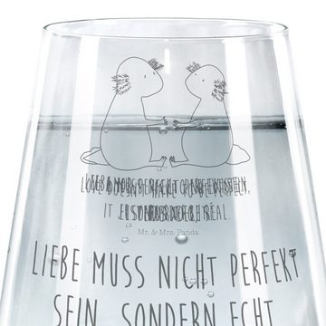 Mr. & Mrs. Panda Glas Axolotl Liebe, Trinkglas mit Gravur, Wasserglas, Trinkglas, Premium Glas, Exklusive Gravur