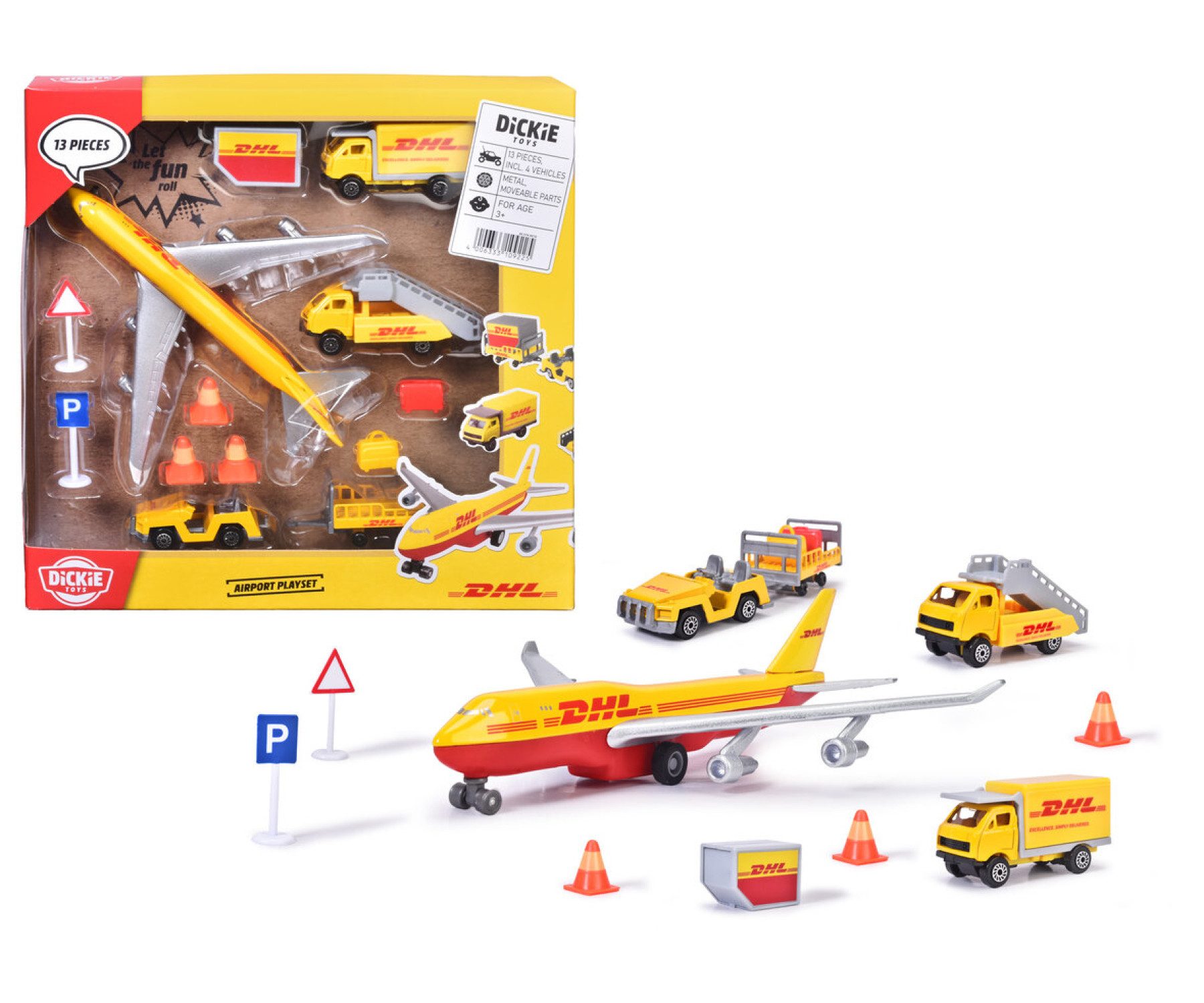 Dickie Toys Spielzeug-Flugzeug DHL Airport Spielset, (Set)