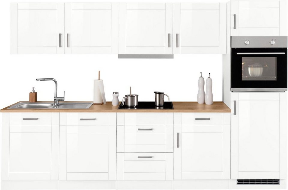 HELD MÖBEL Küchenzeile Tinnum, mit E-Geräten, Breite 300 cm, Hochwertige  MDF-Fronten mit Rahmenoptik