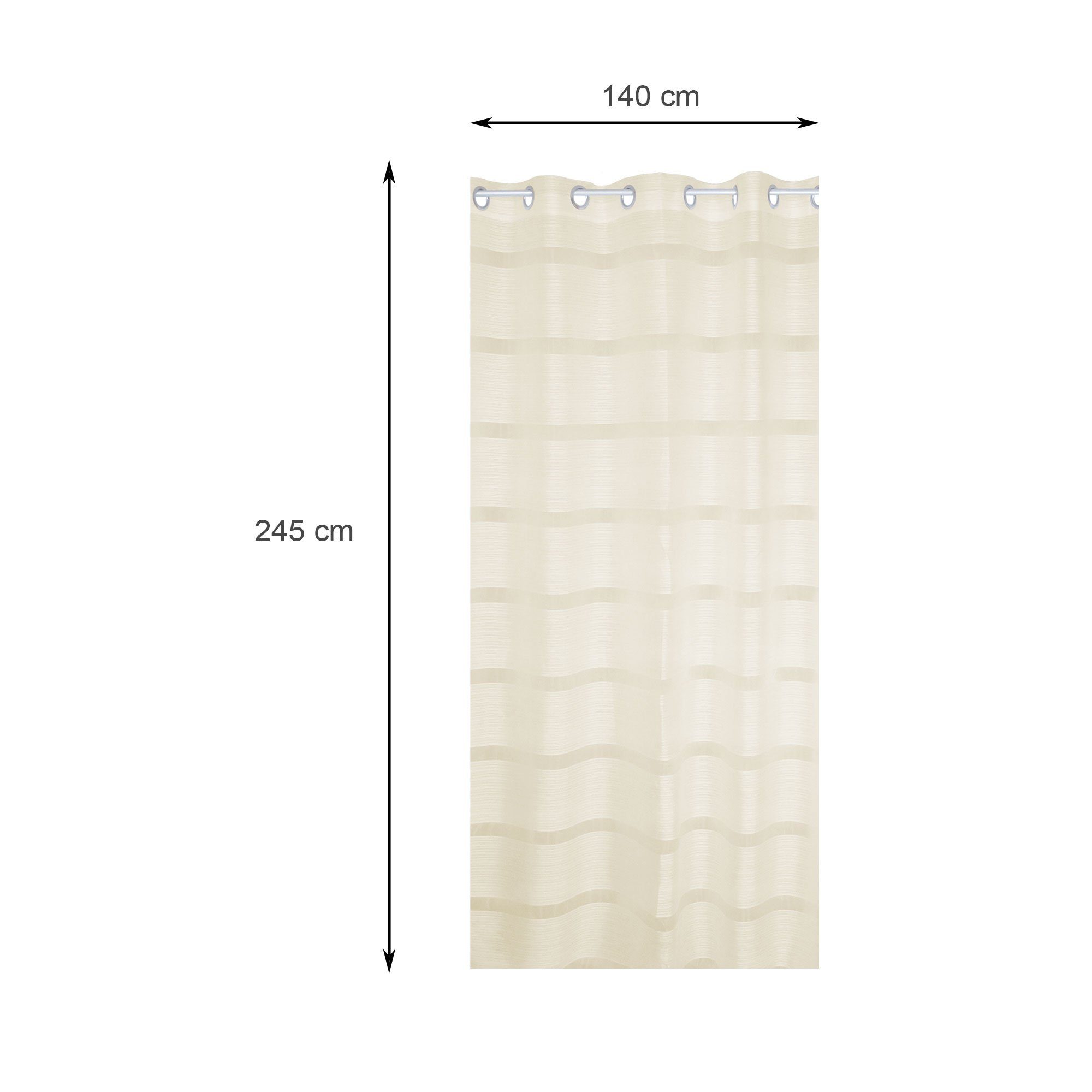 Gardine Vorhang Ösen 140x245 cm Polyester Deko, Streifen, St), halbtransparent, halb Creme transparent Voile Gardine Haus und Ösen mit (1