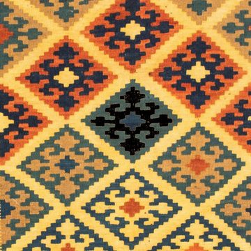Wollteppich Kelim - Oriental quadratisch - 102 x 95 cm - gelb, morgenland, quadratisch, Höhe: 6 mm, Wohnzimmer, Einzelstück