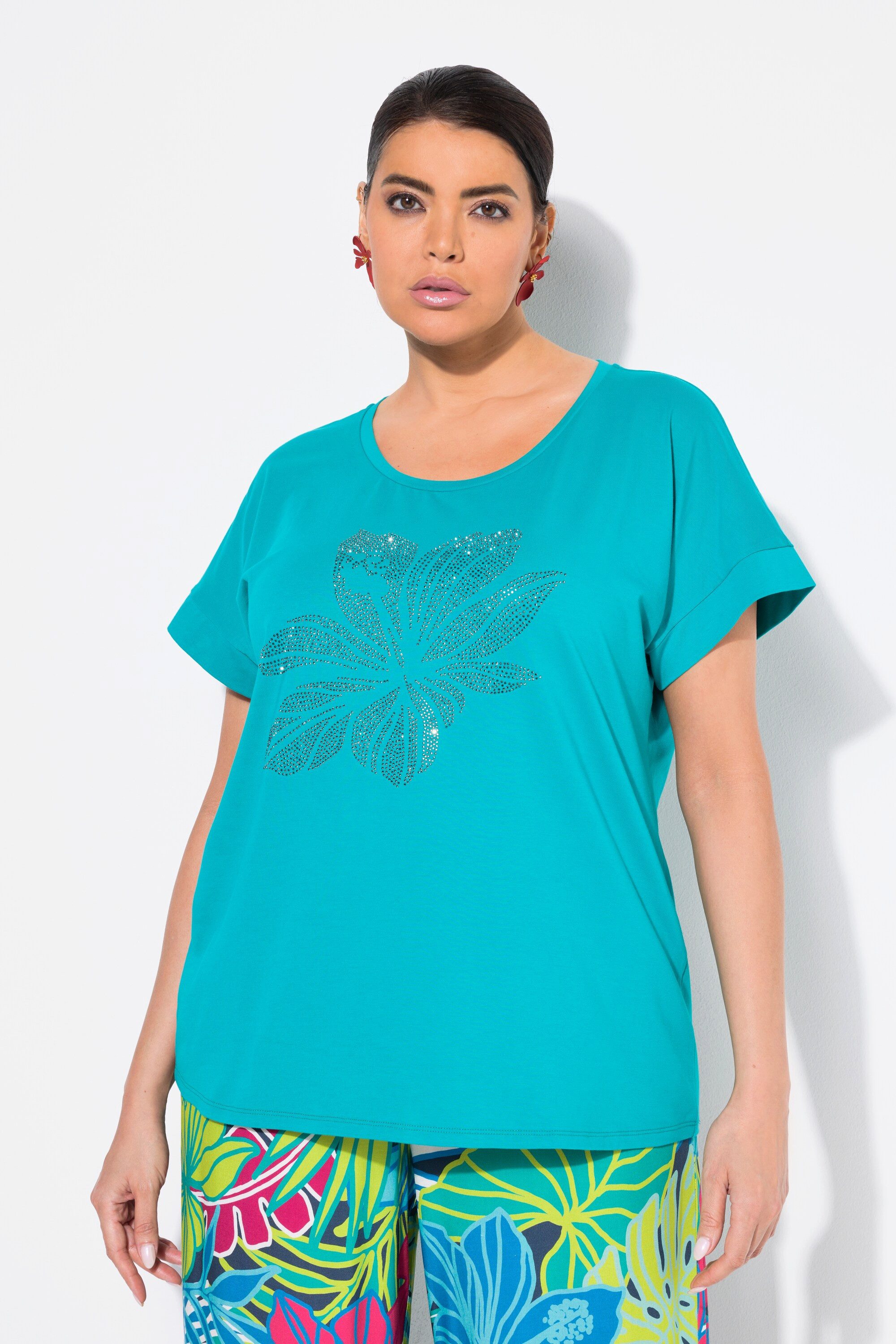 Ulla Popken T-Shirt T-Shirt Blüte oversized Rundhals Halbarm günstig online kaufen