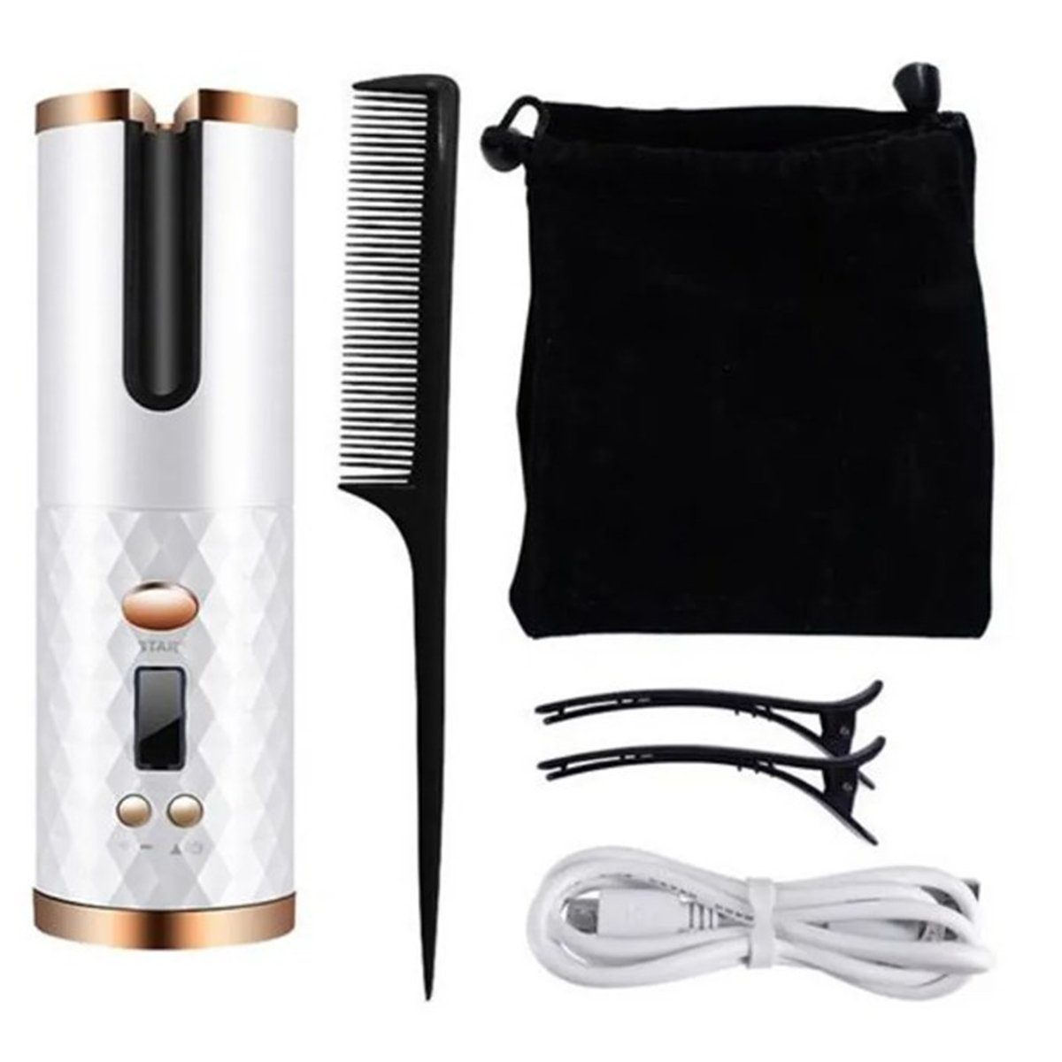 autolock Lockenstab Lockenstab kabelloser Automatischer Lockenstab Tragbarer , USB-Lade Lockenstab Einstellbare Temperatur, mit LCD-Display