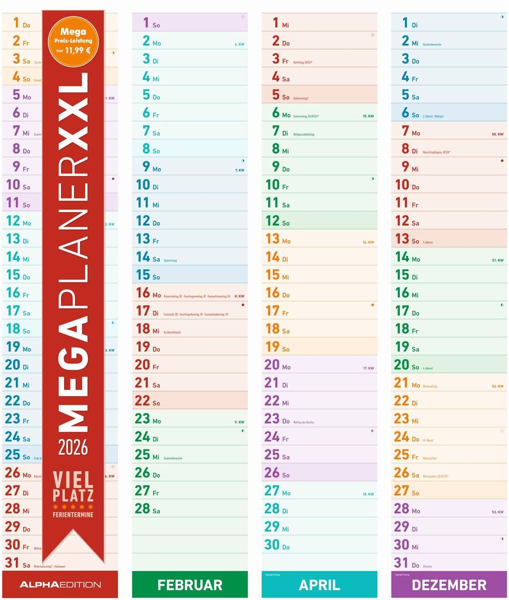 Alpha Edition Wandkalender AlphaEdition 160591 Streifenkalender Megaplaner XXL - 17,5 x 98 cm