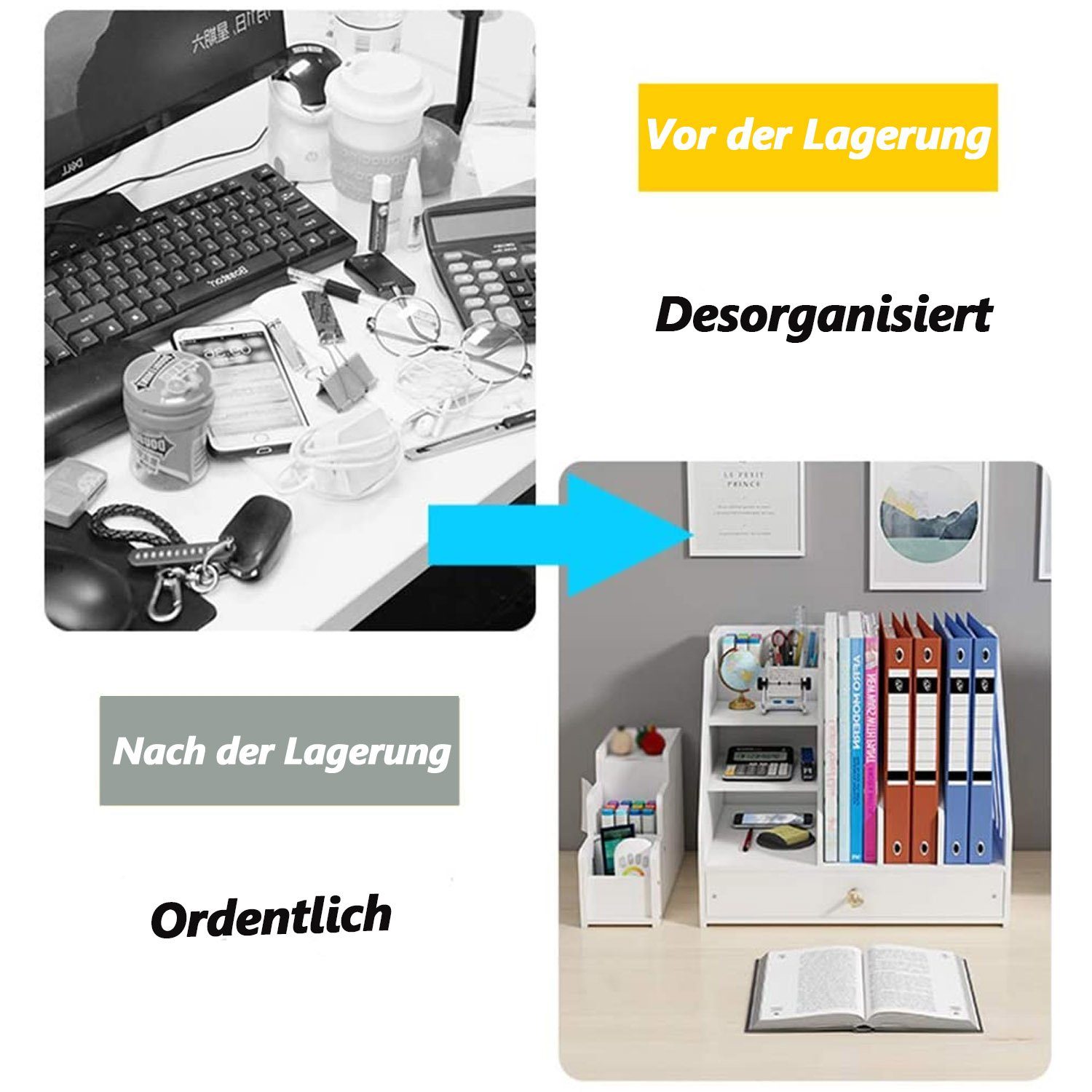 zggzerg Bücherregal weiß, Schreibtisch-Organizer, für Schublade mit Zuhause, Büro