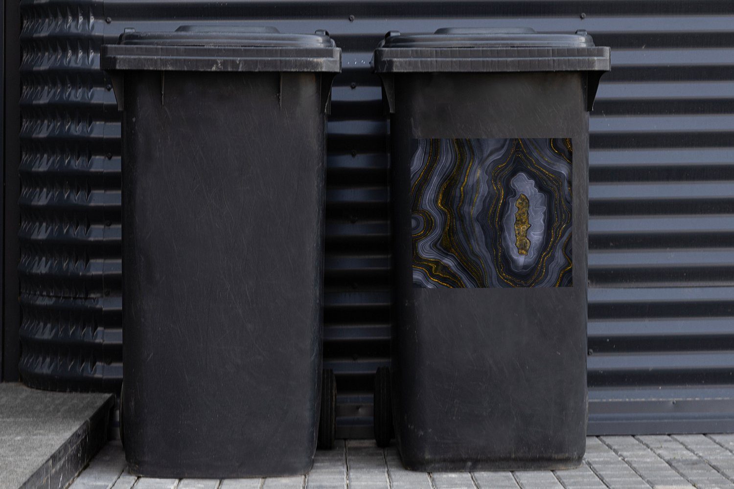 Schwarz Mülleimer-aufkleber, MuchoWow & Wandsticker Gold Container, Sticker, (1 Geode St), Mülltonne, - - Abfalbehälter Achat