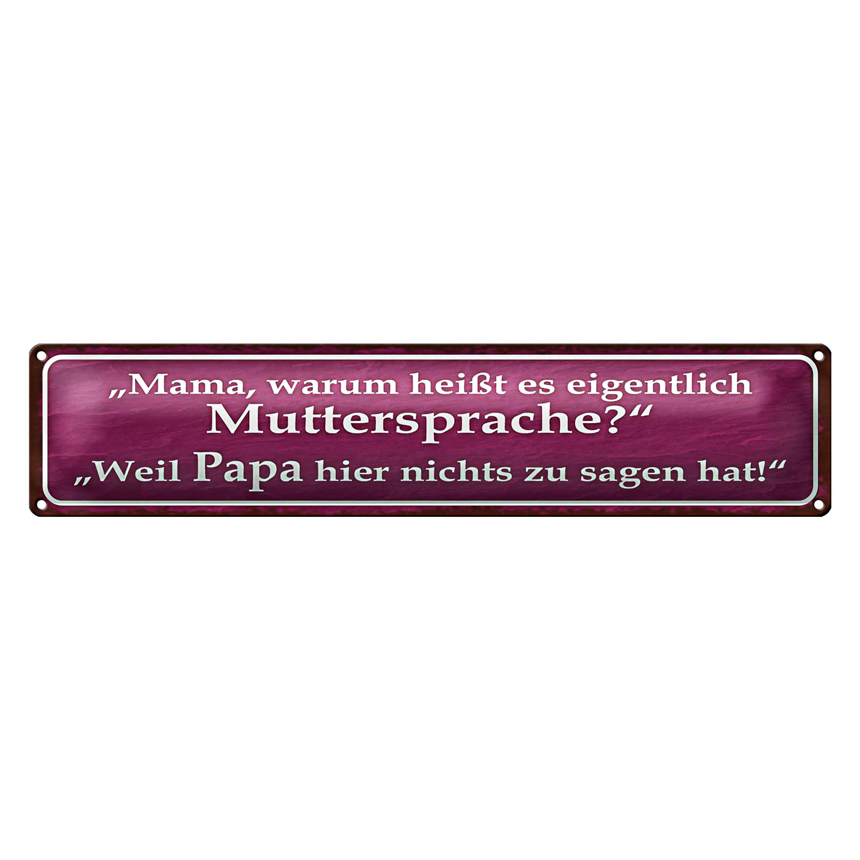Roomando Metallschild Blechschild Spruch 46x10cm Muttersprache Papa nichts sagen Dekoration